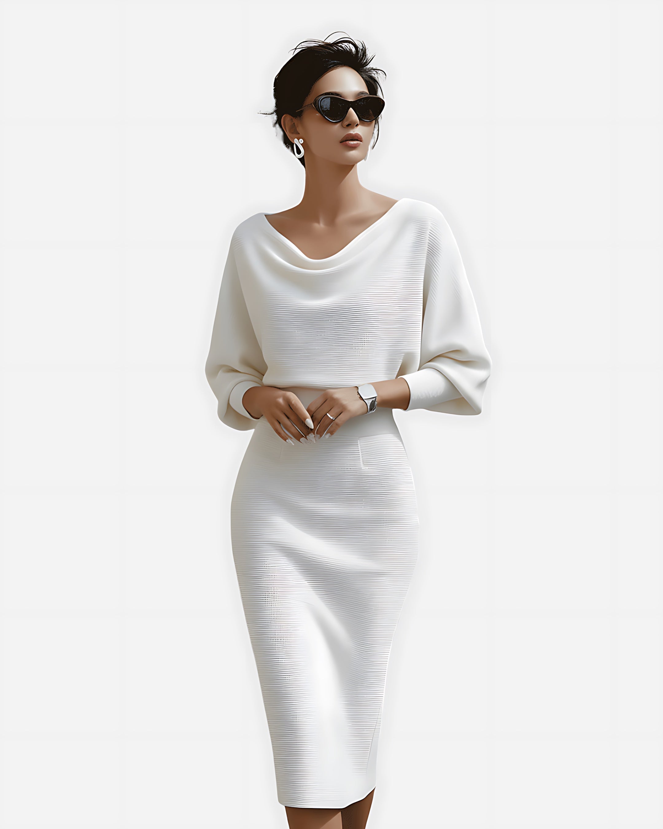 Eden – Cowl Neck Batwing Sleeve Midi Dress