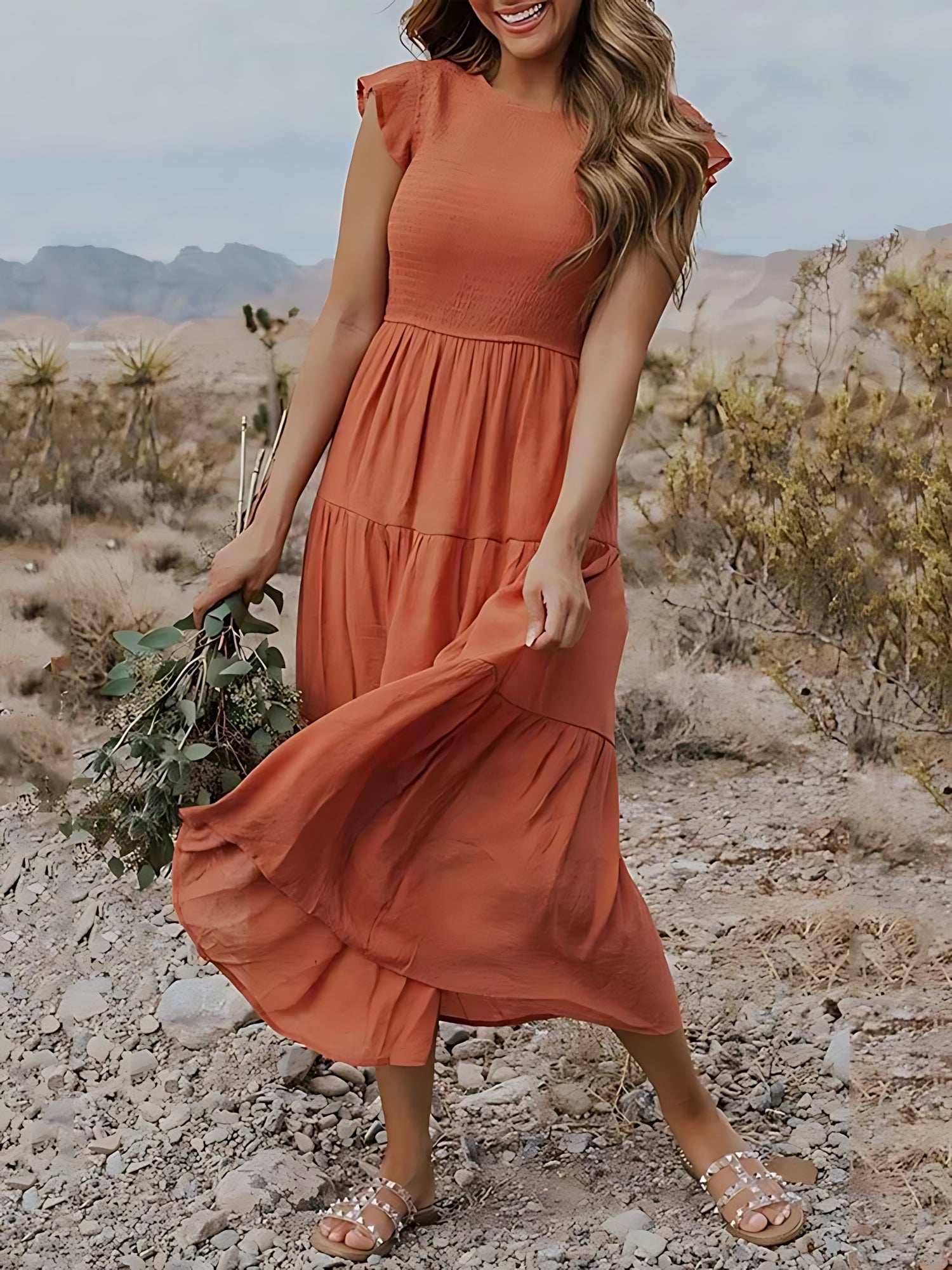 Eden – Ruffle Sleeve Tiered Summer Midi Dress