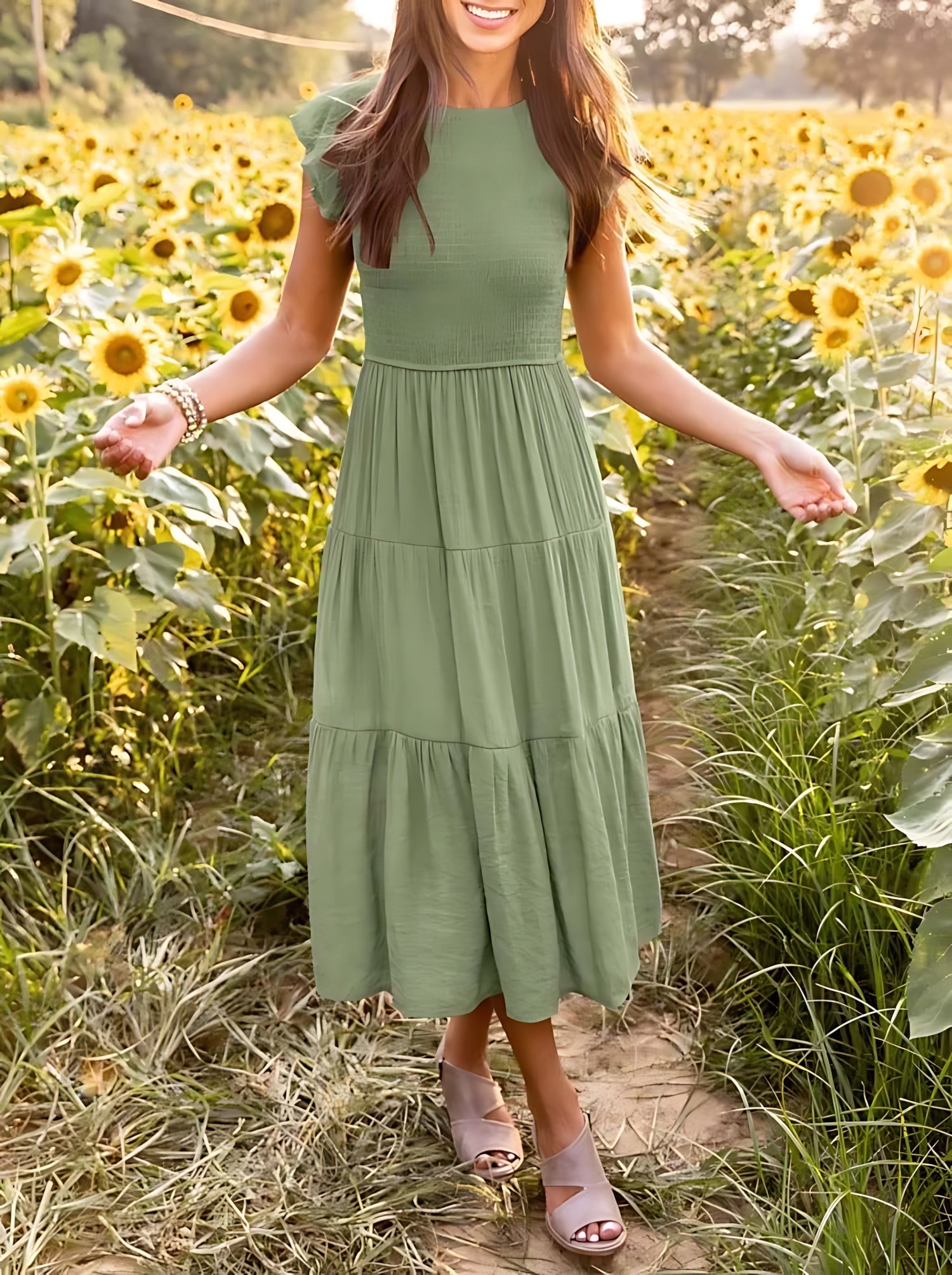 Eden – Ruffle Sleeve Tiered Summer Midi Dress