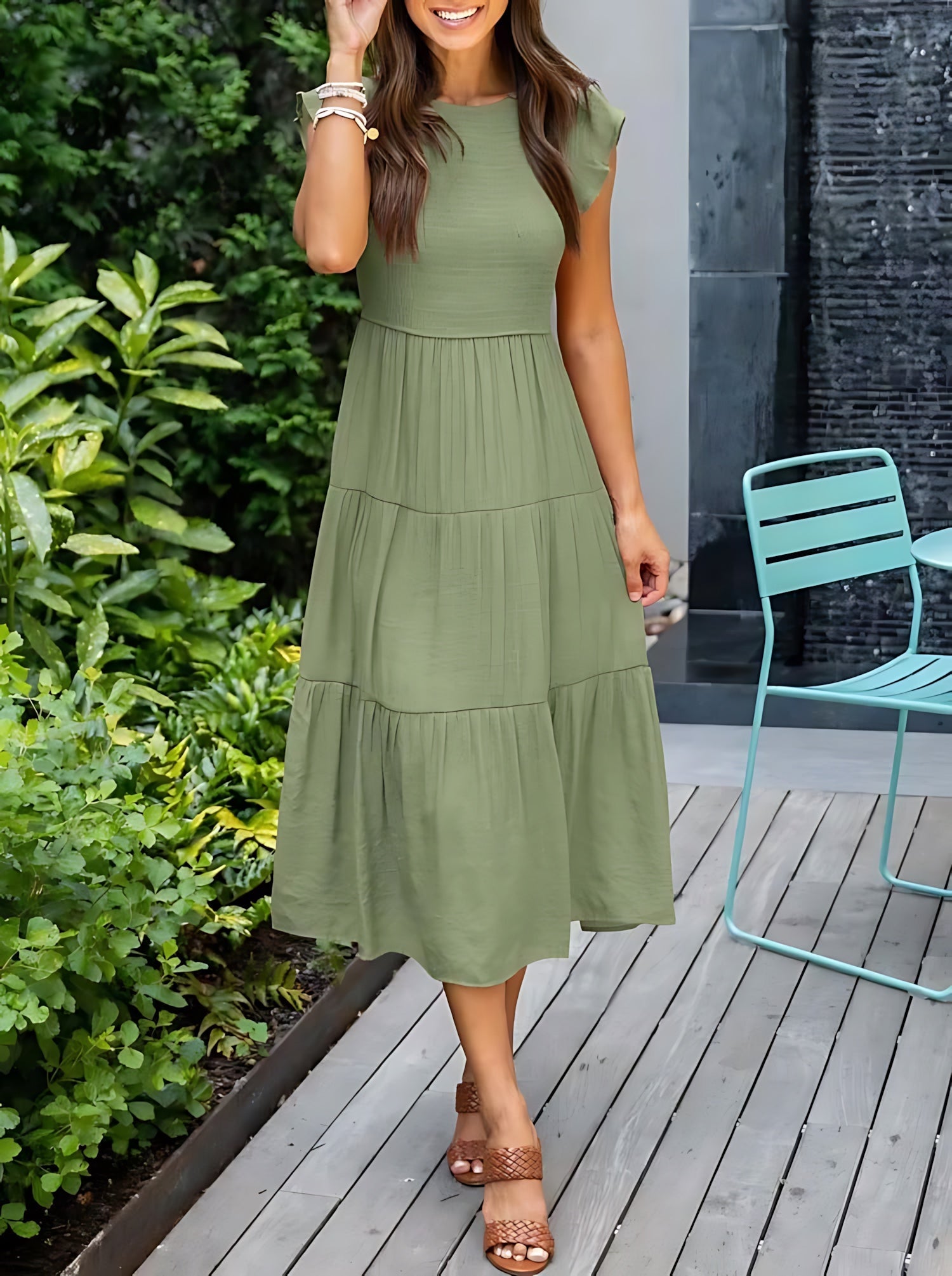 Eden – Ruffle Sleeve Tiered Summer Midi Dress