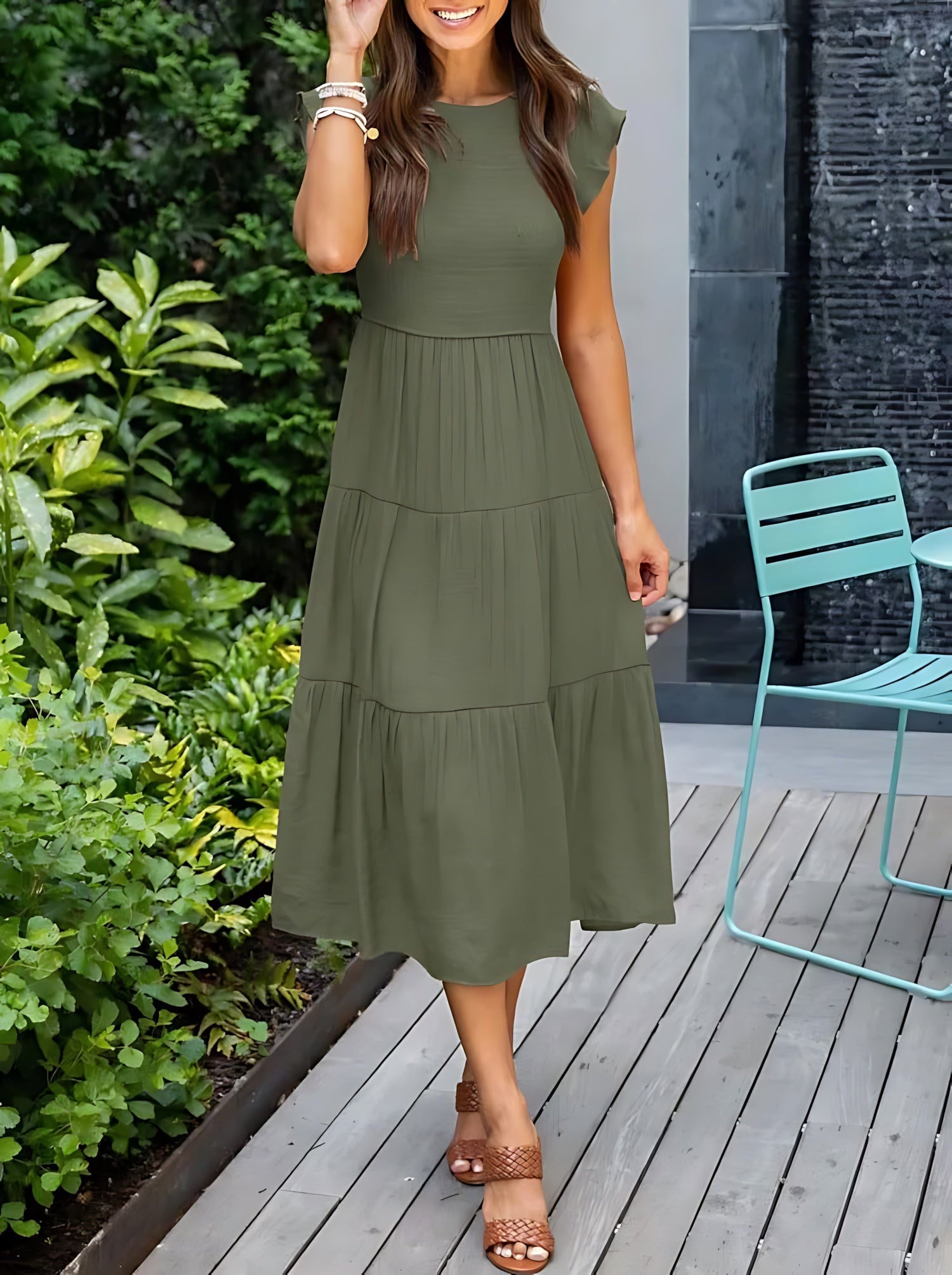 Eden – Ruffle Sleeve Tiered Summer Midi Dress