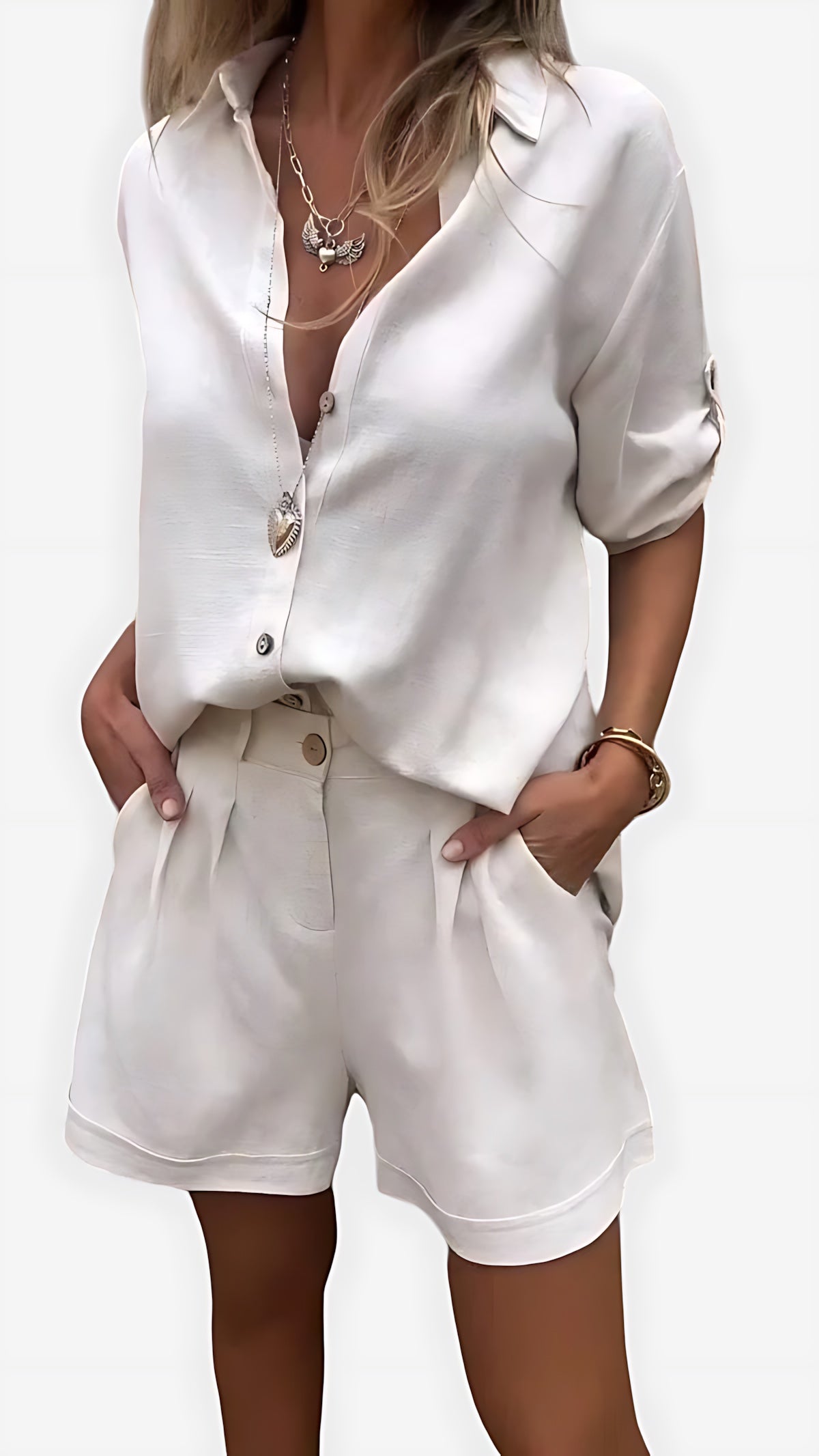 Edith – Button Up Shirt And High Waist Shorts Set