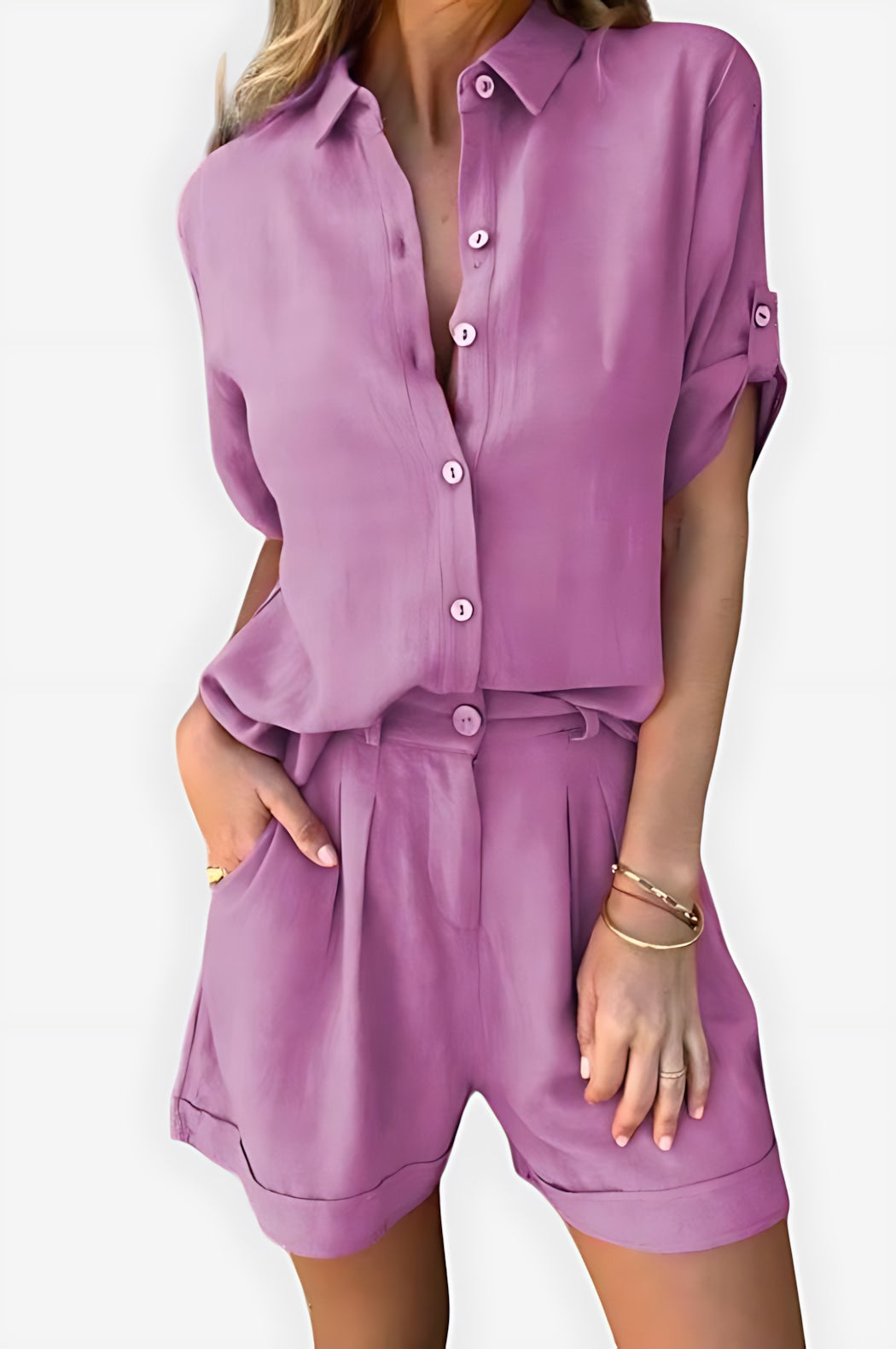 Edith – Button Up Shirt And High Waist Shorts Set