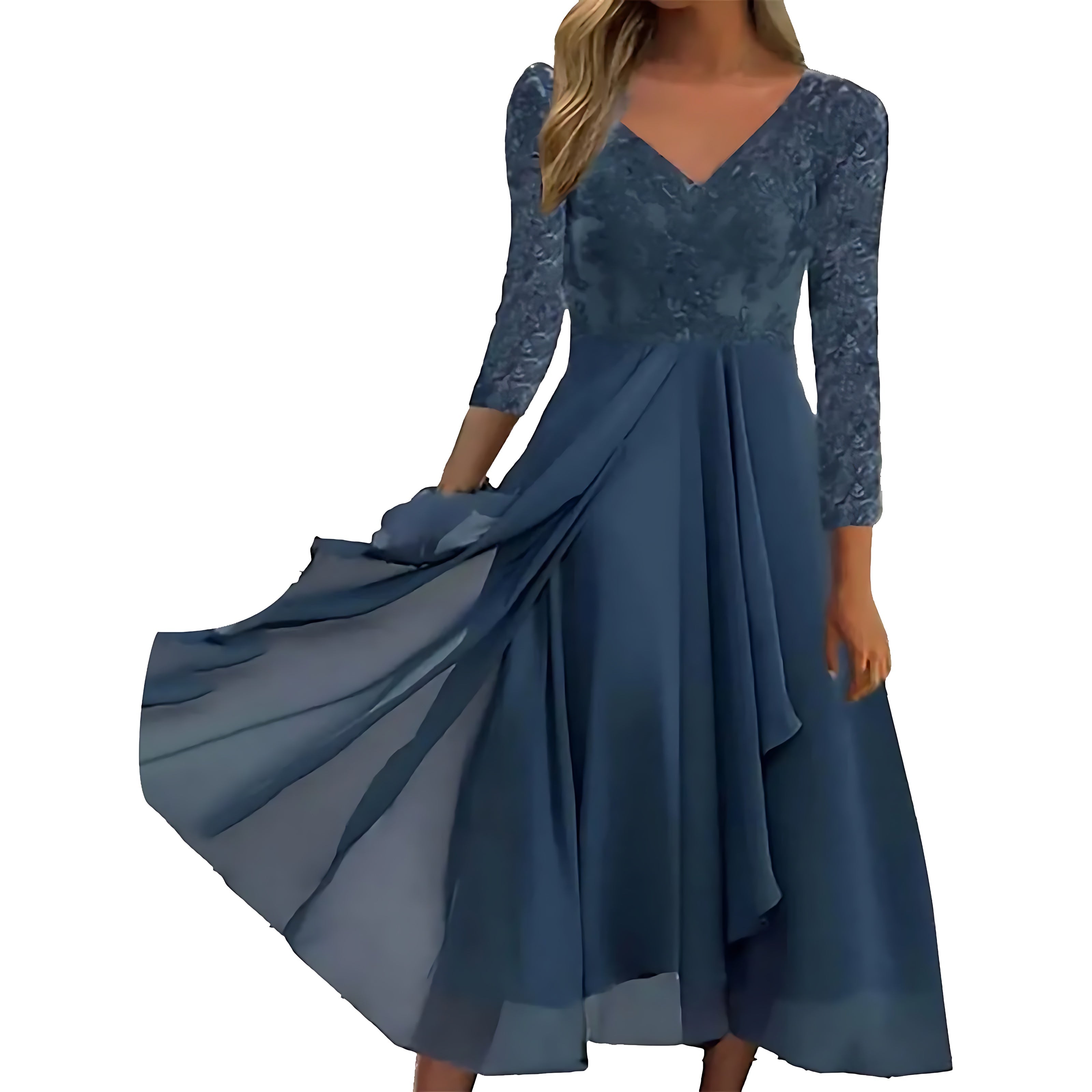 Edith – Lace Chiffon V Neck Wedding Guest Midi Dress