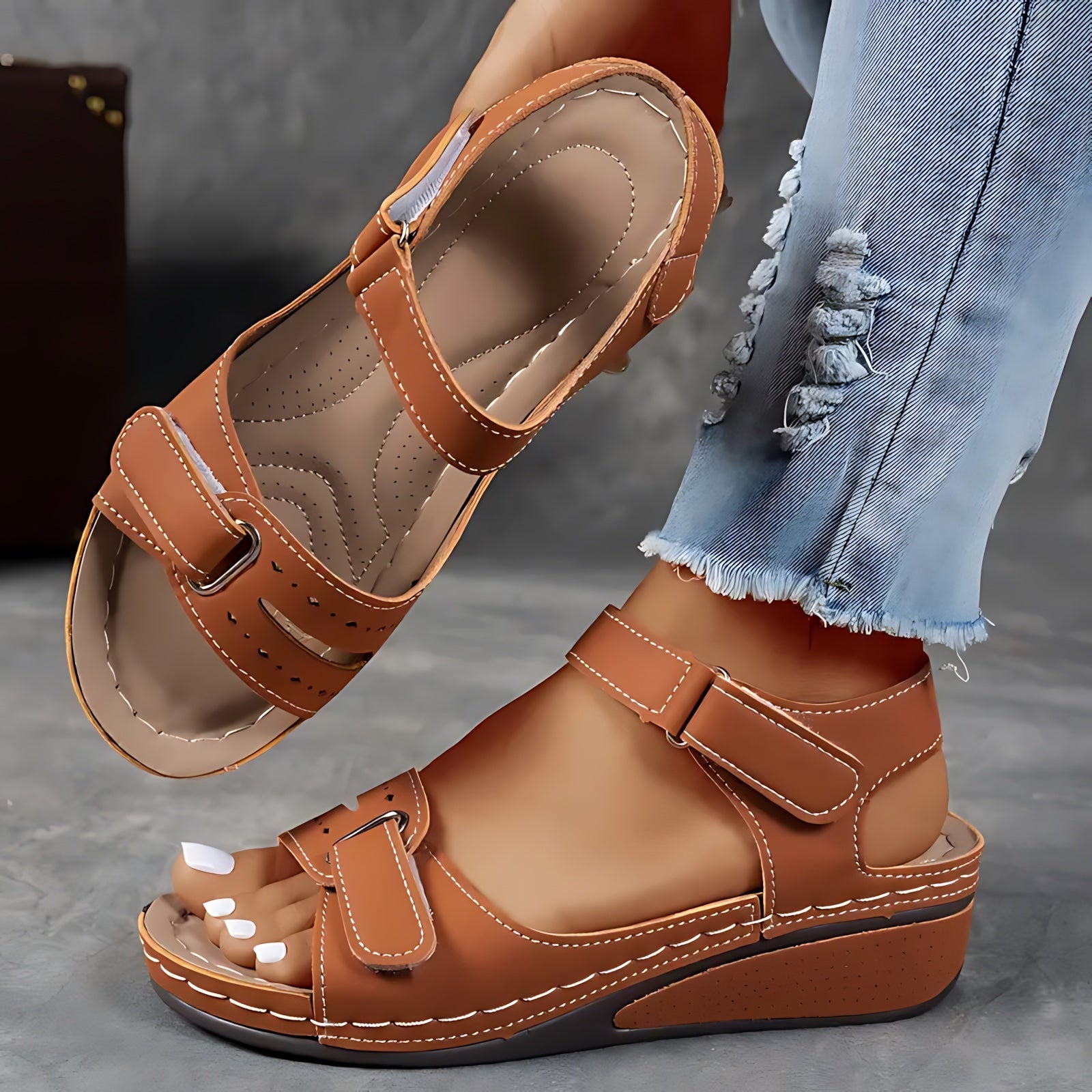 Edith – Orthopedic Double Strap Flat Sandals