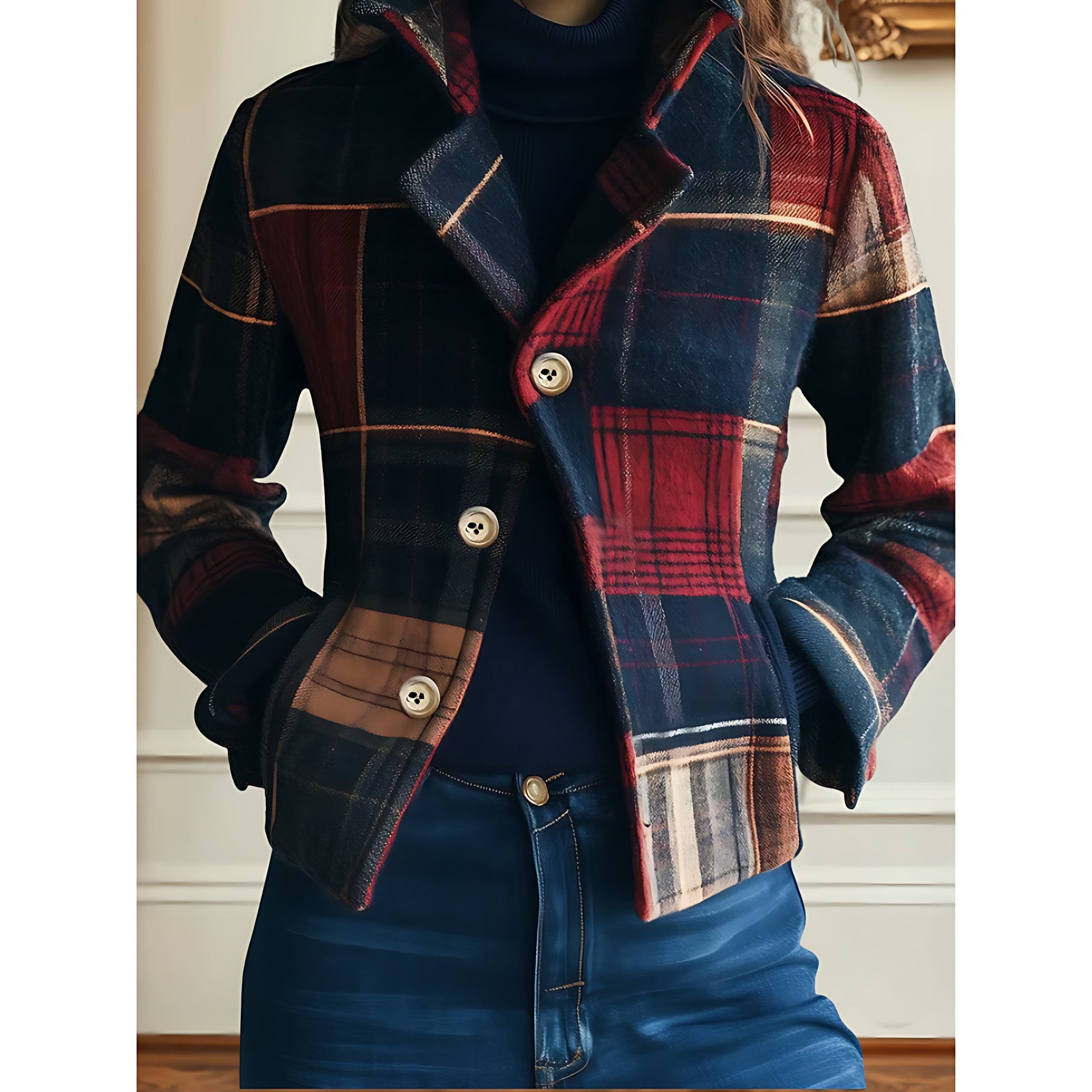 Edith – Plaid Patchwork Button Up Jacket