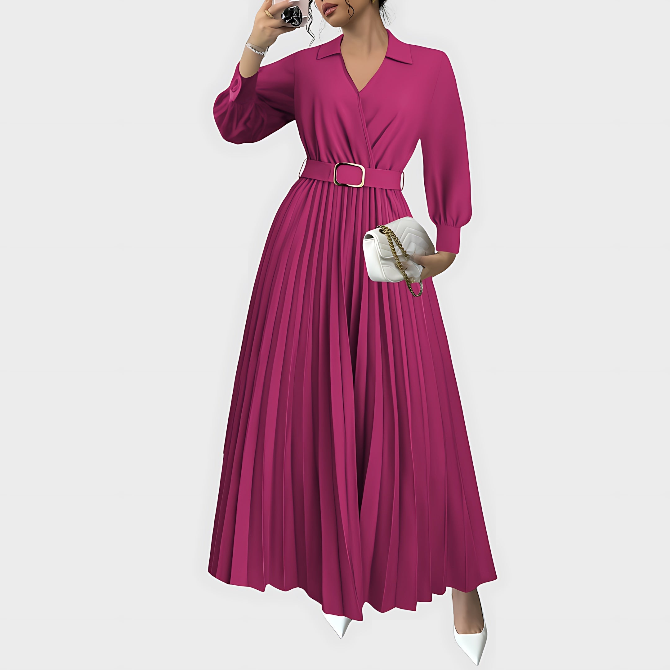 Edith – Pleated Long Sleeve Maxi Shirt Dress