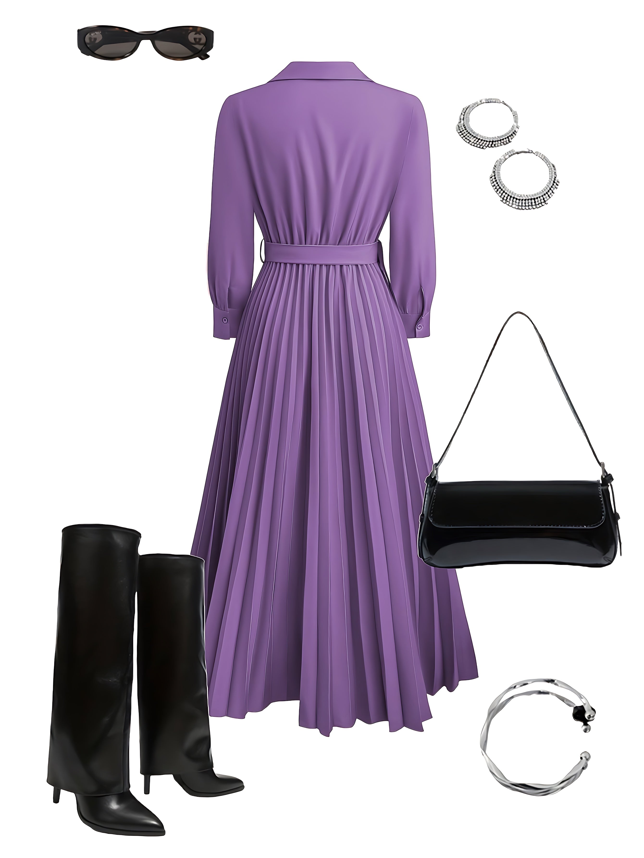 Edith – Pleated Long Sleeve Maxi Shirt Dress