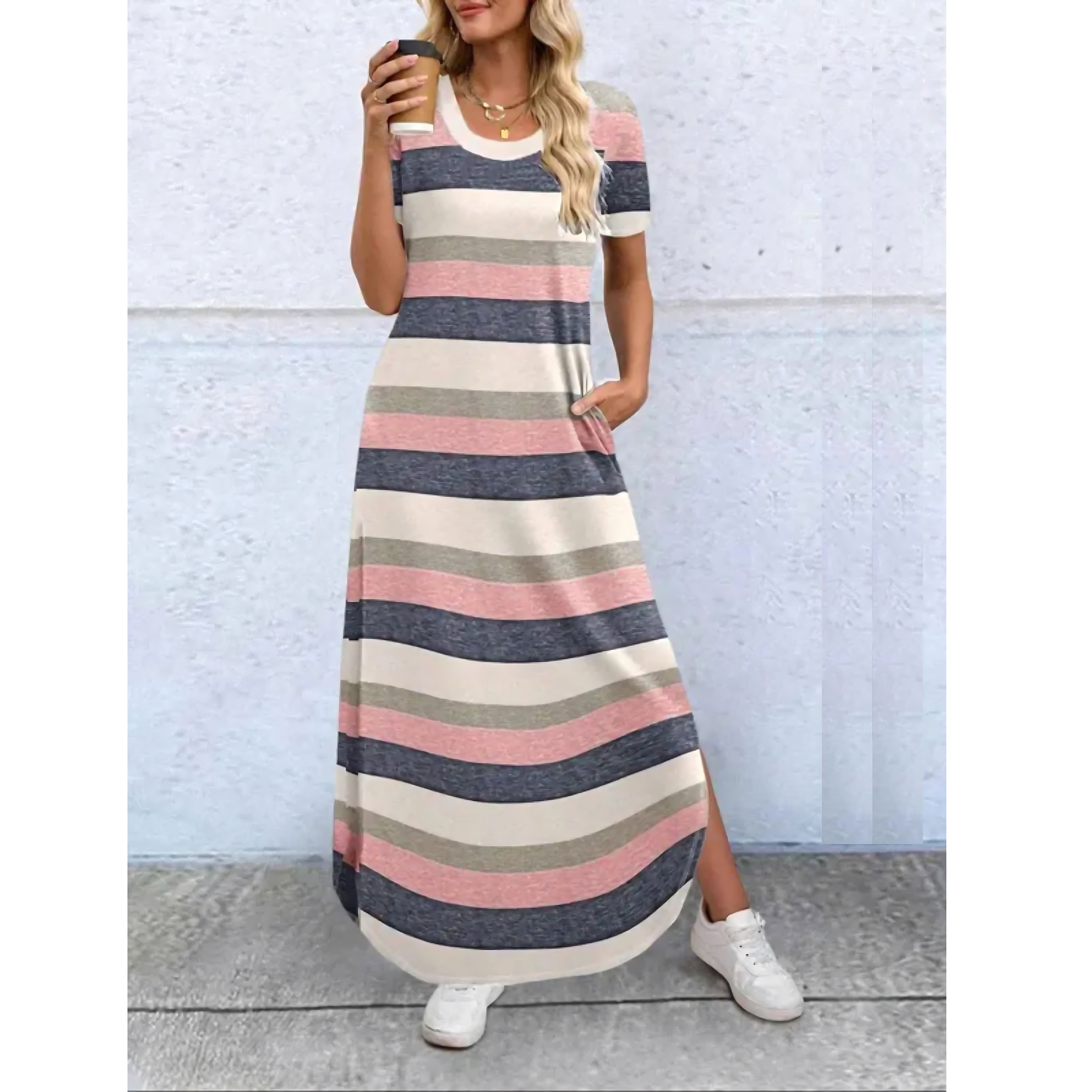 Edith – Short Sleeve Slit Summer Maxi Dress