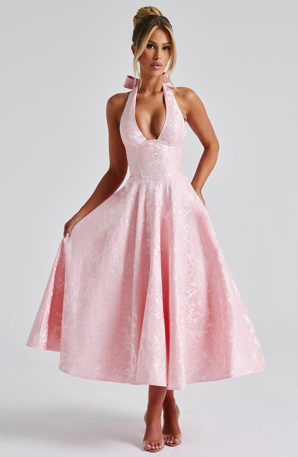 Rose – Halter Fit and Flare Wedding Guest Midi Dress
