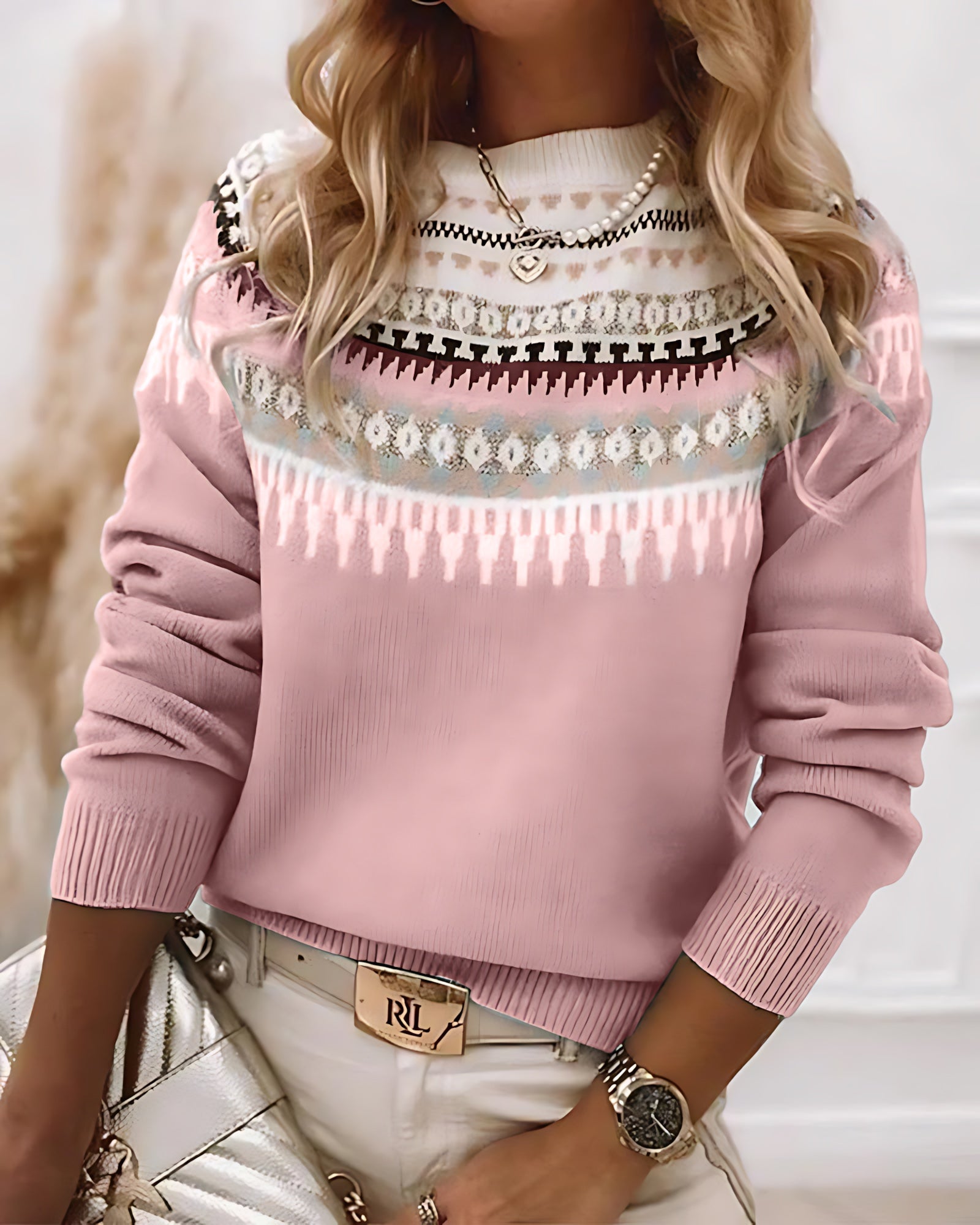Eliana – Fair Isle Crew Neck Knit Sweater