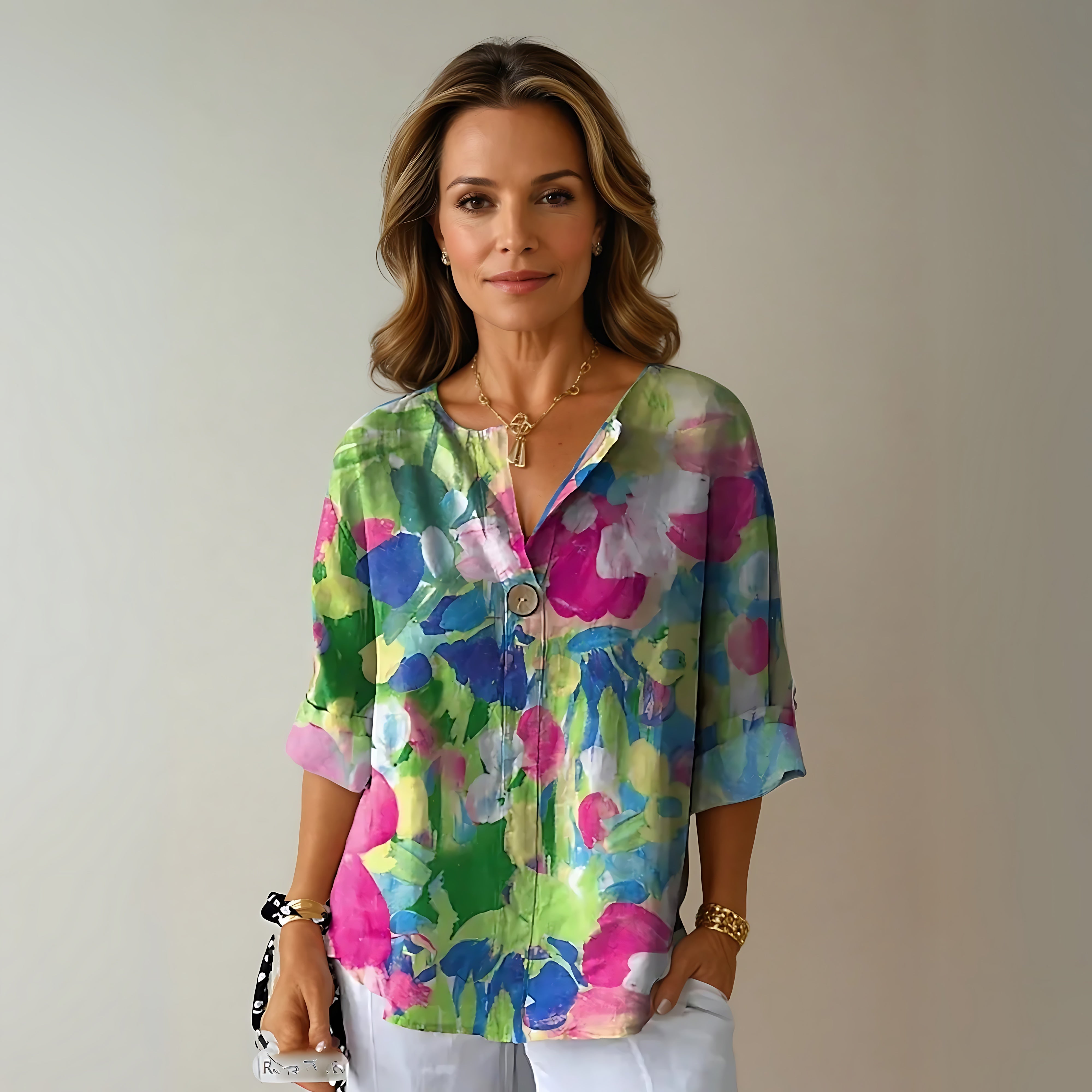 Eliana – Floral Print V Neck Blouse