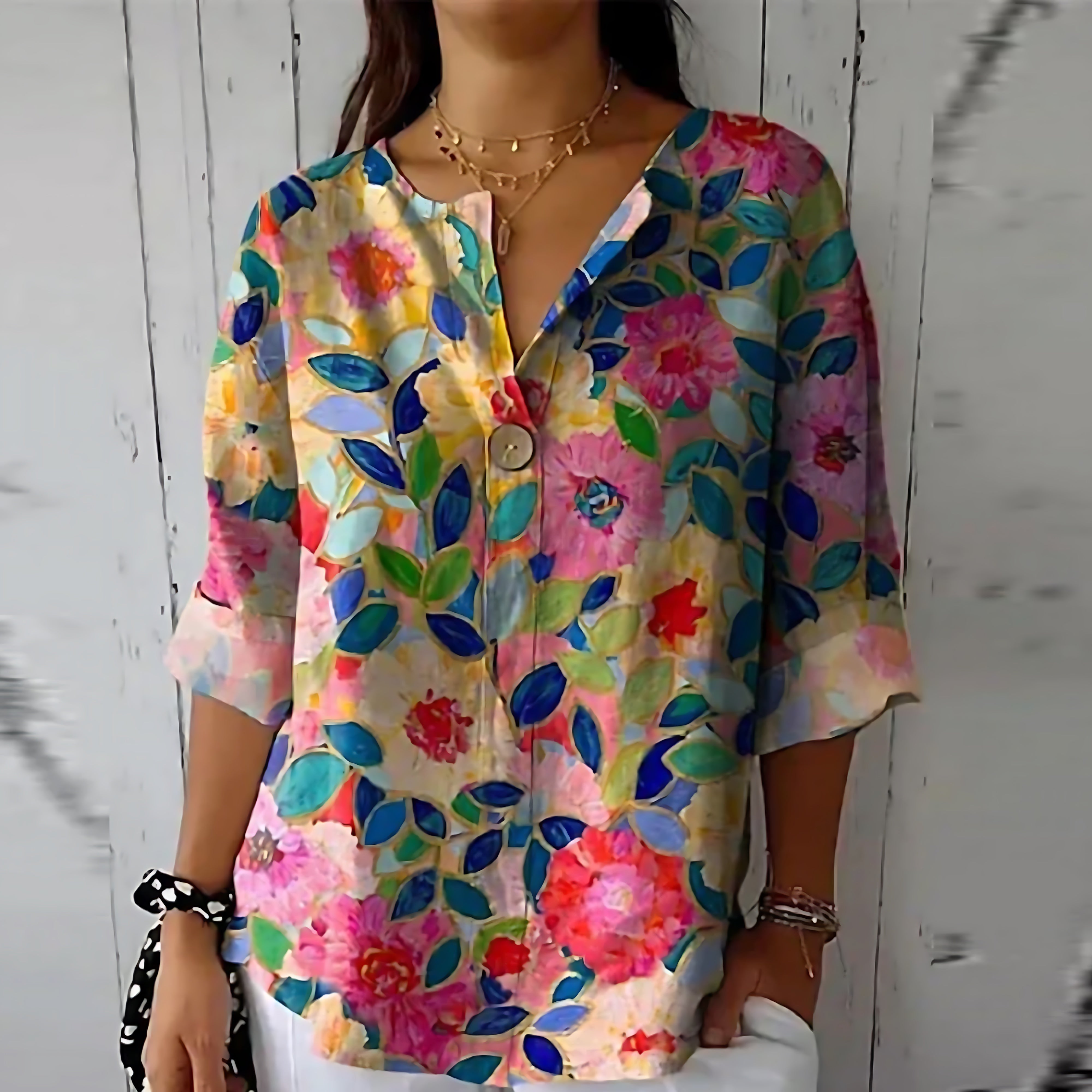 Eliana – Floral Print V Neck Blouse