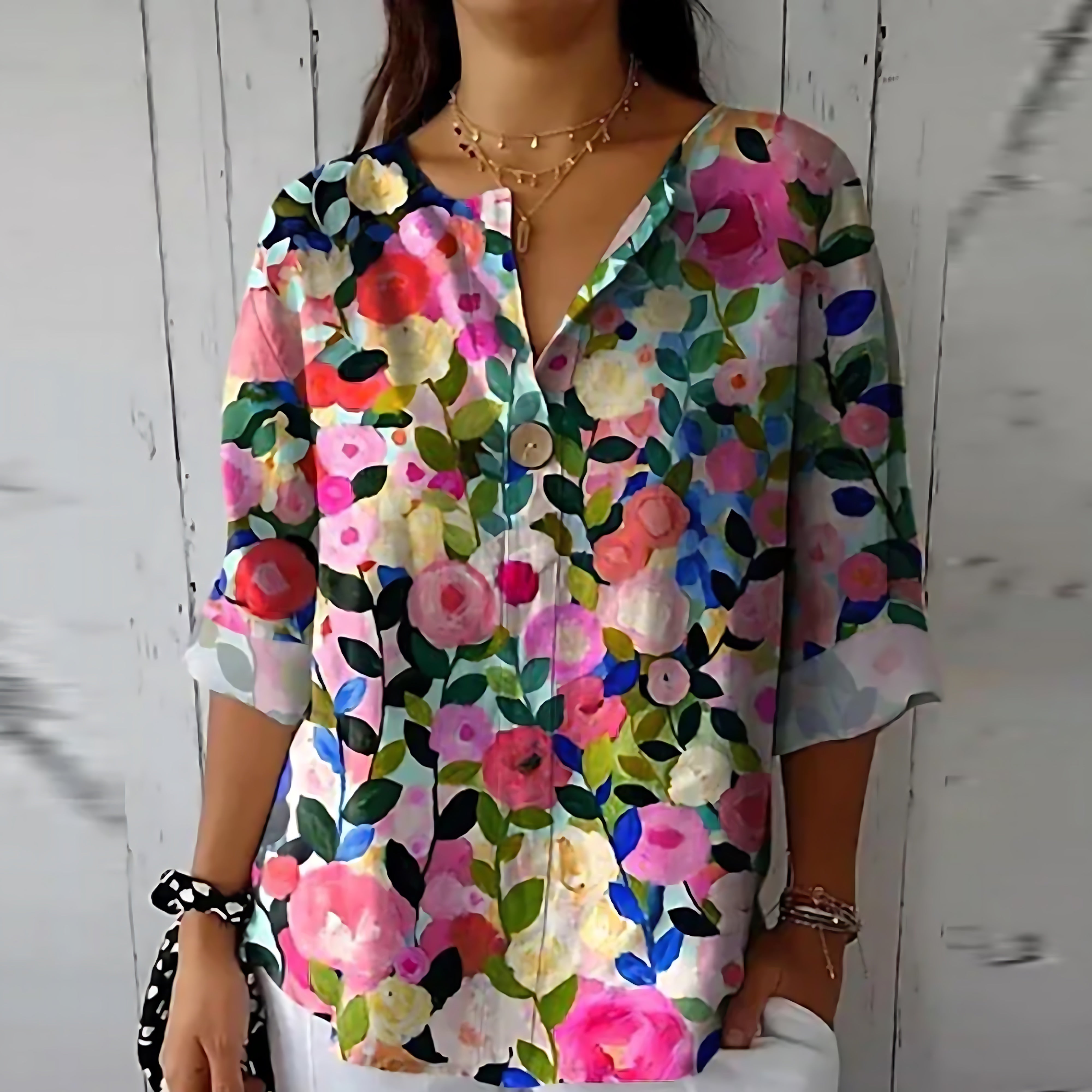 Eliana – Floral Print V Neck Blouse