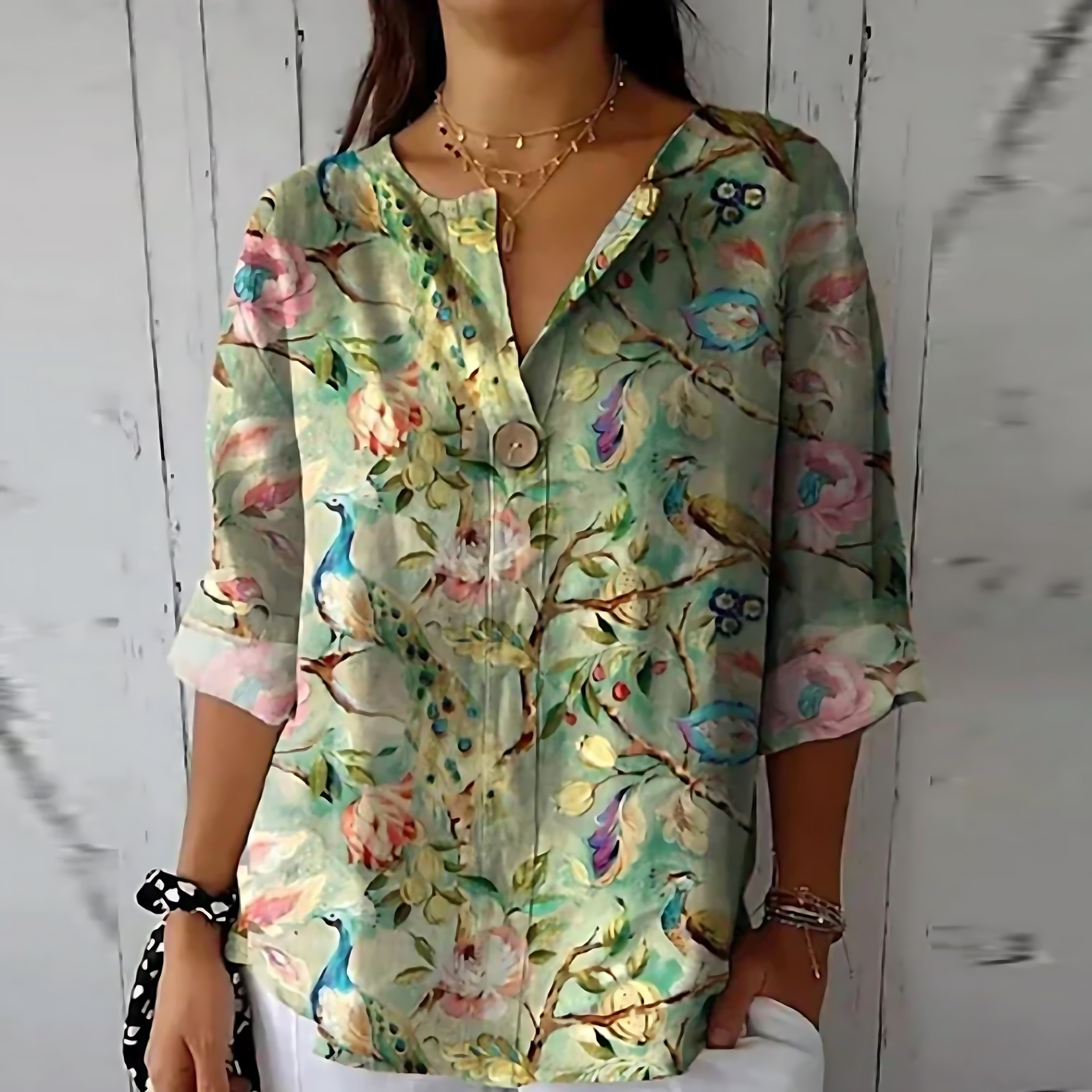 Eliana – Floral Print V Neck Blouse