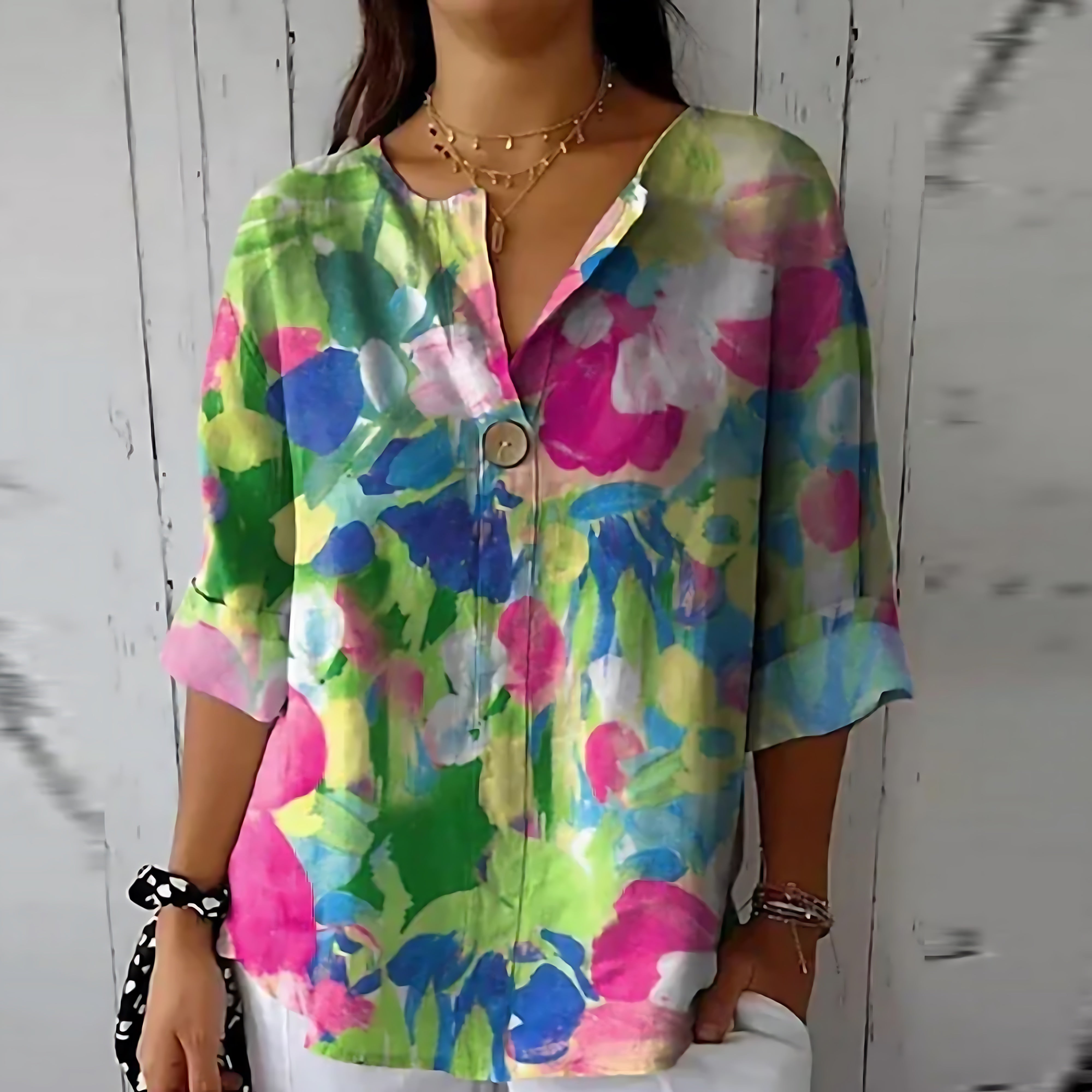 Eliana – Floral Print V Neck Blouse