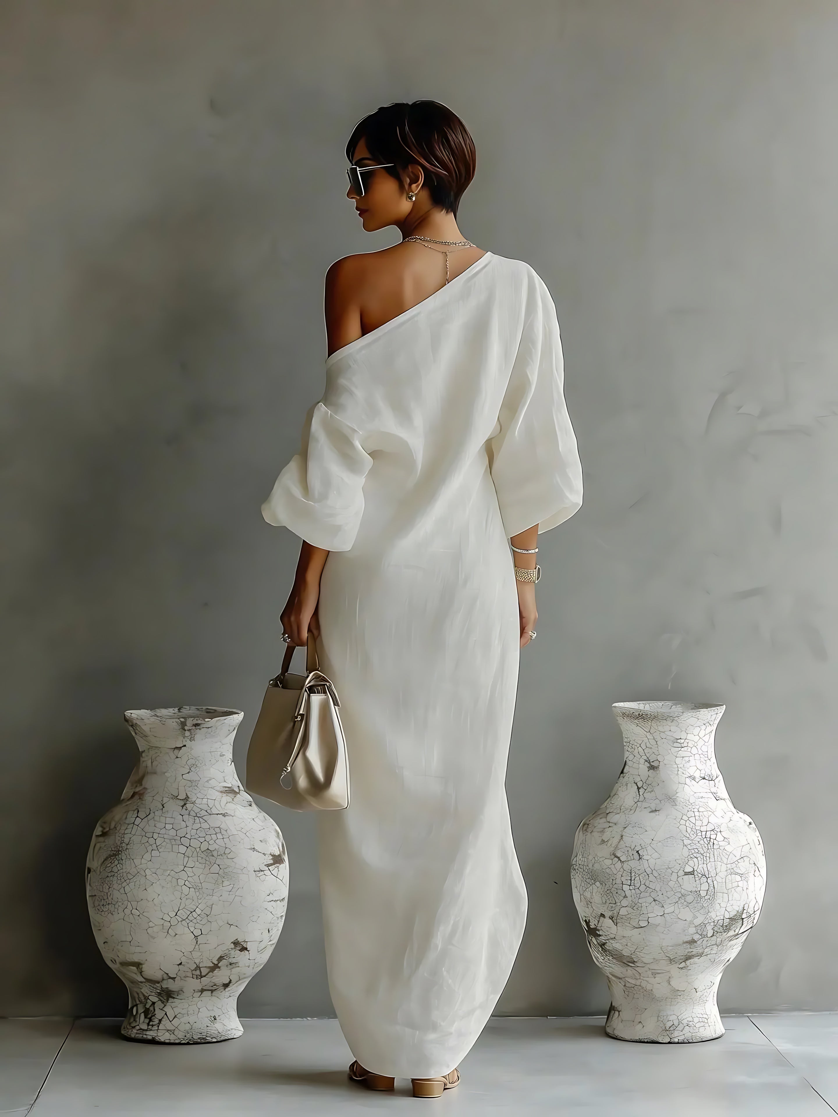 Eliana – One Shoulder Draped Evening Maxi Dress