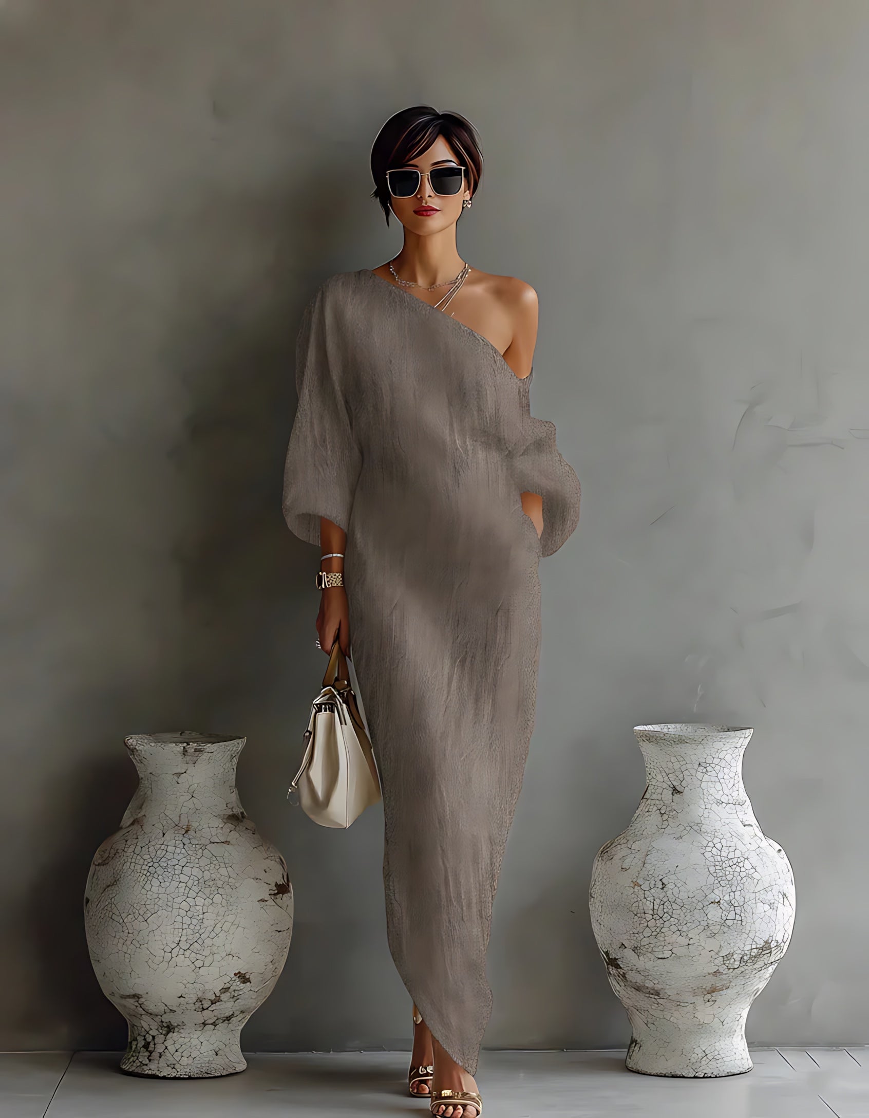 Eliana – One Shoulder Draped Evening Maxi Dress