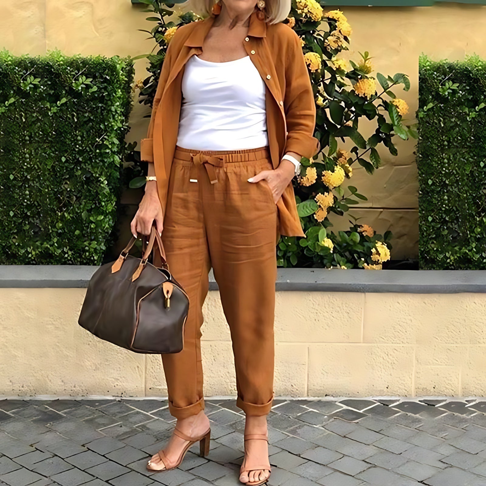 Eliana – Striped Button Up Shirt and Pants Set