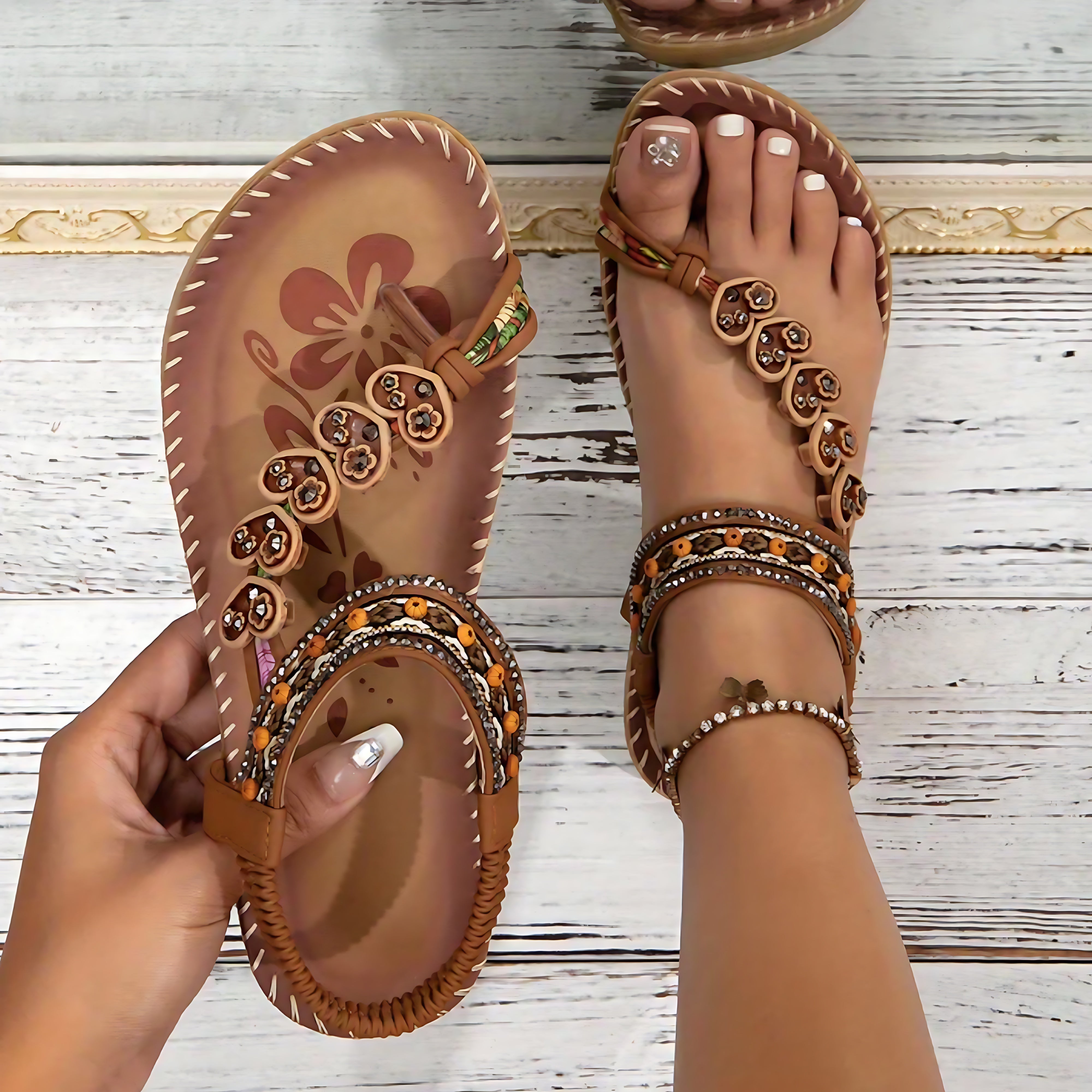 Elise – Beaded Boho Thong Flat Sandals