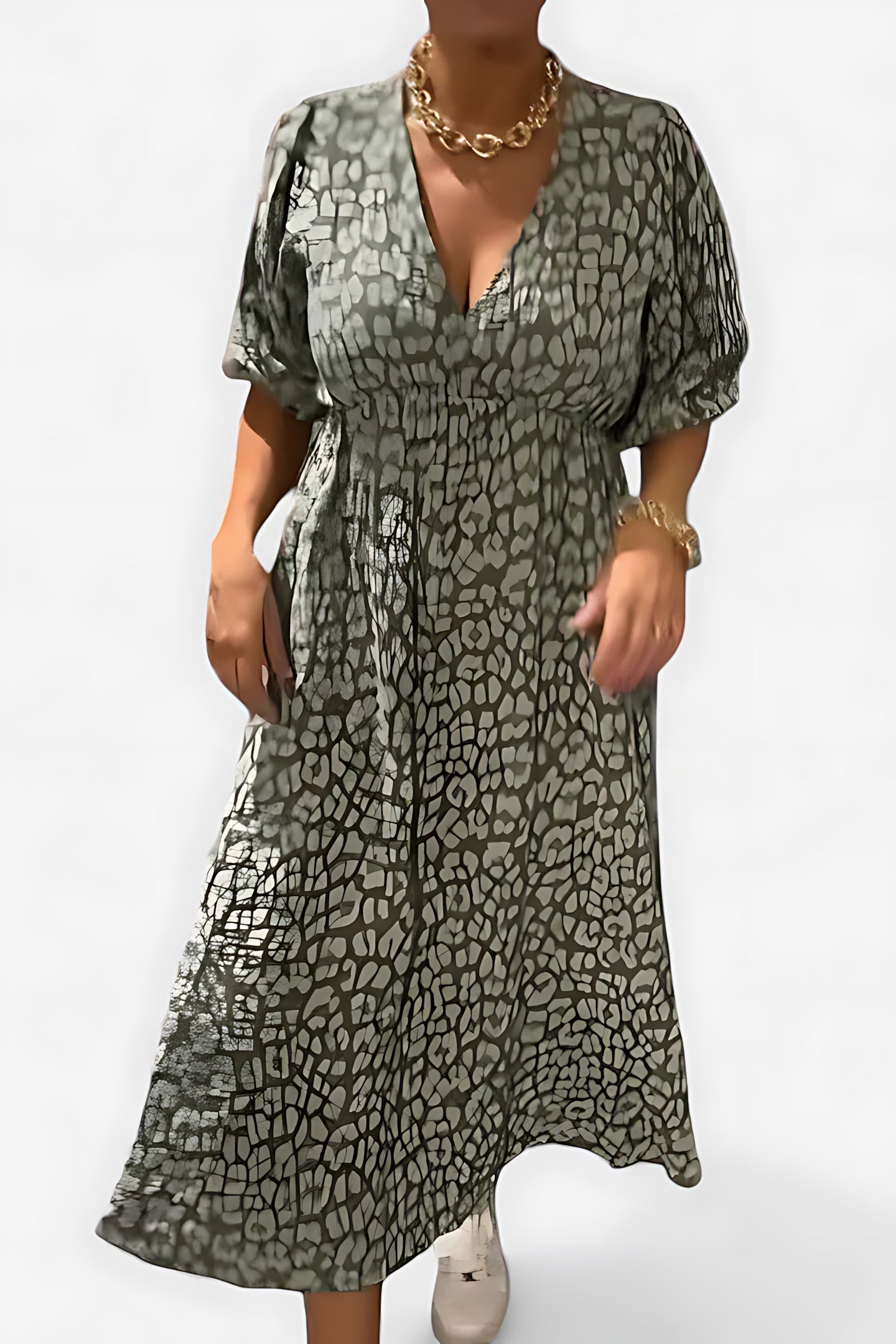 Elise – Striped V Neck Puff Sleeve Maxi Dress