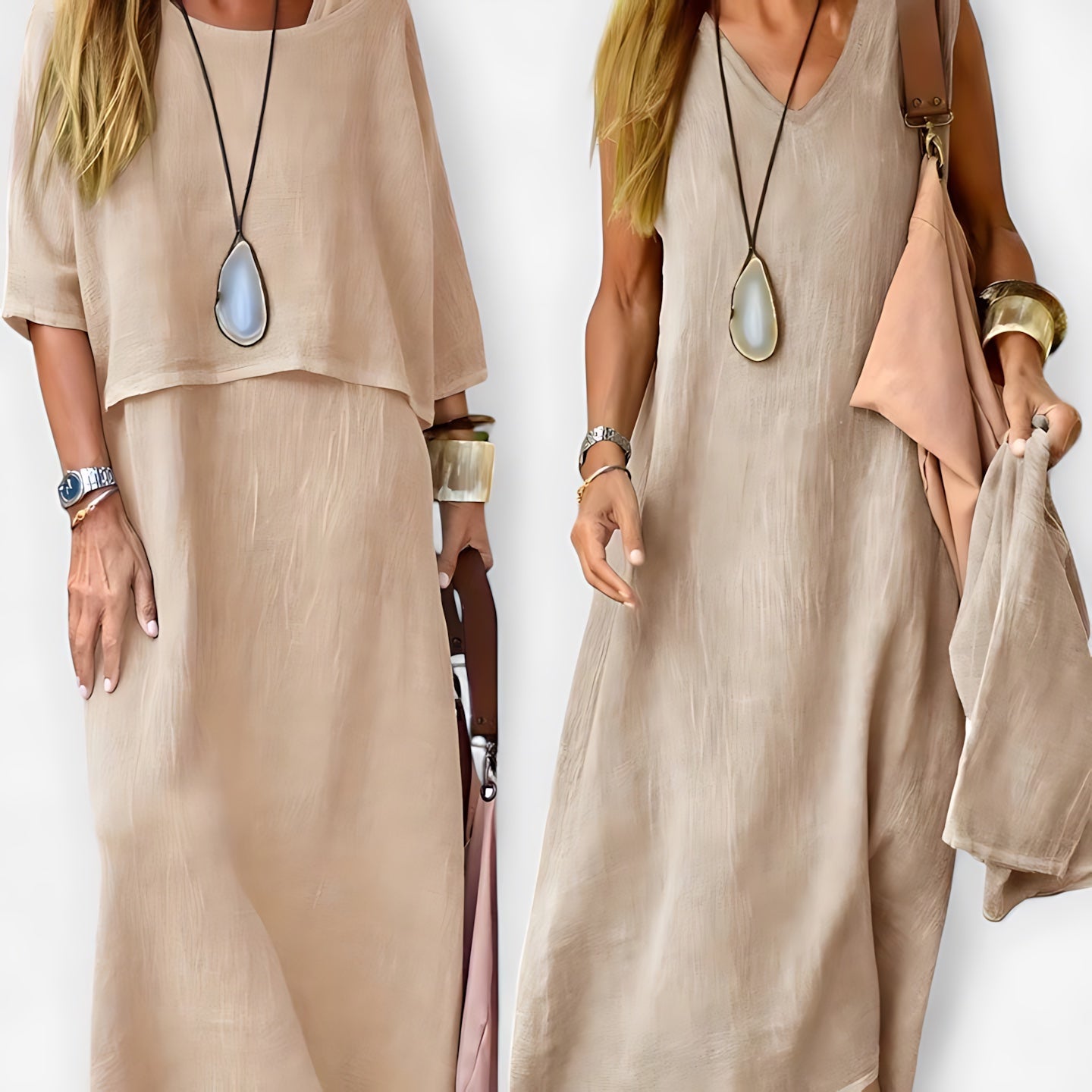 Elise – V Neck Maxi Dress and Short Sleeve Top Set