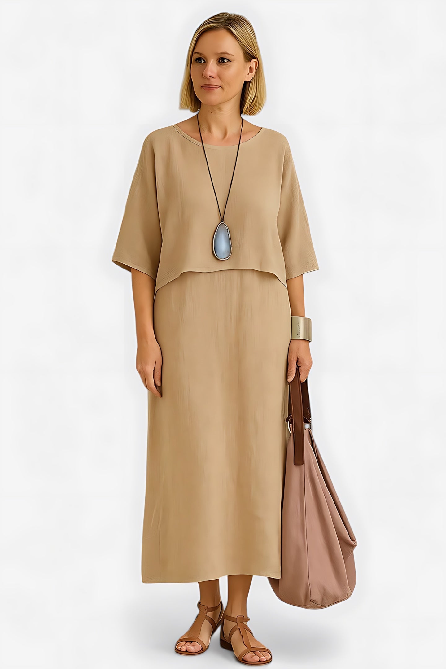 Elise – V Neck Maxi Dress and Short Sleeve Top Set