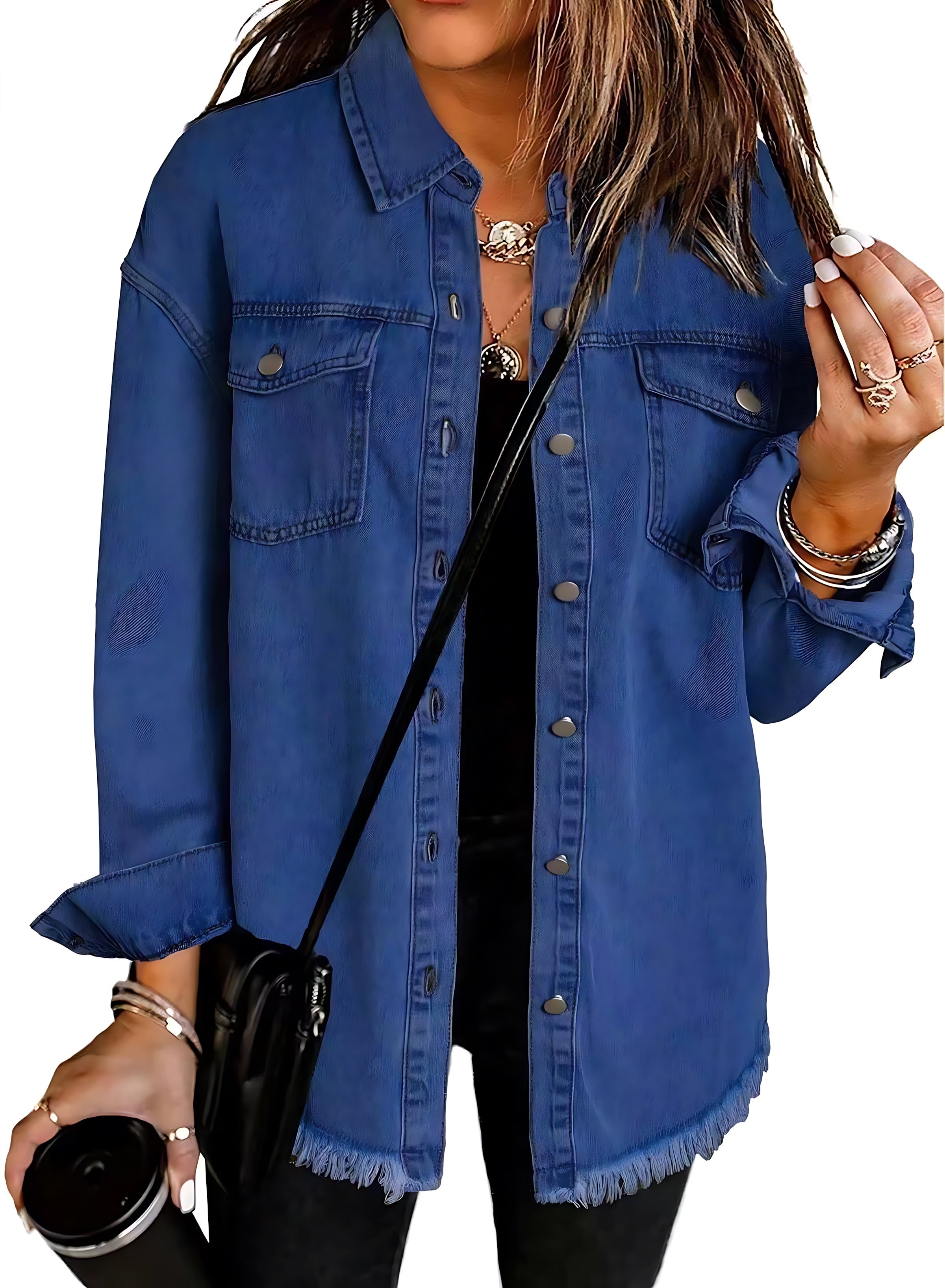 Eliza – Distressed Button Up Denim Jacket