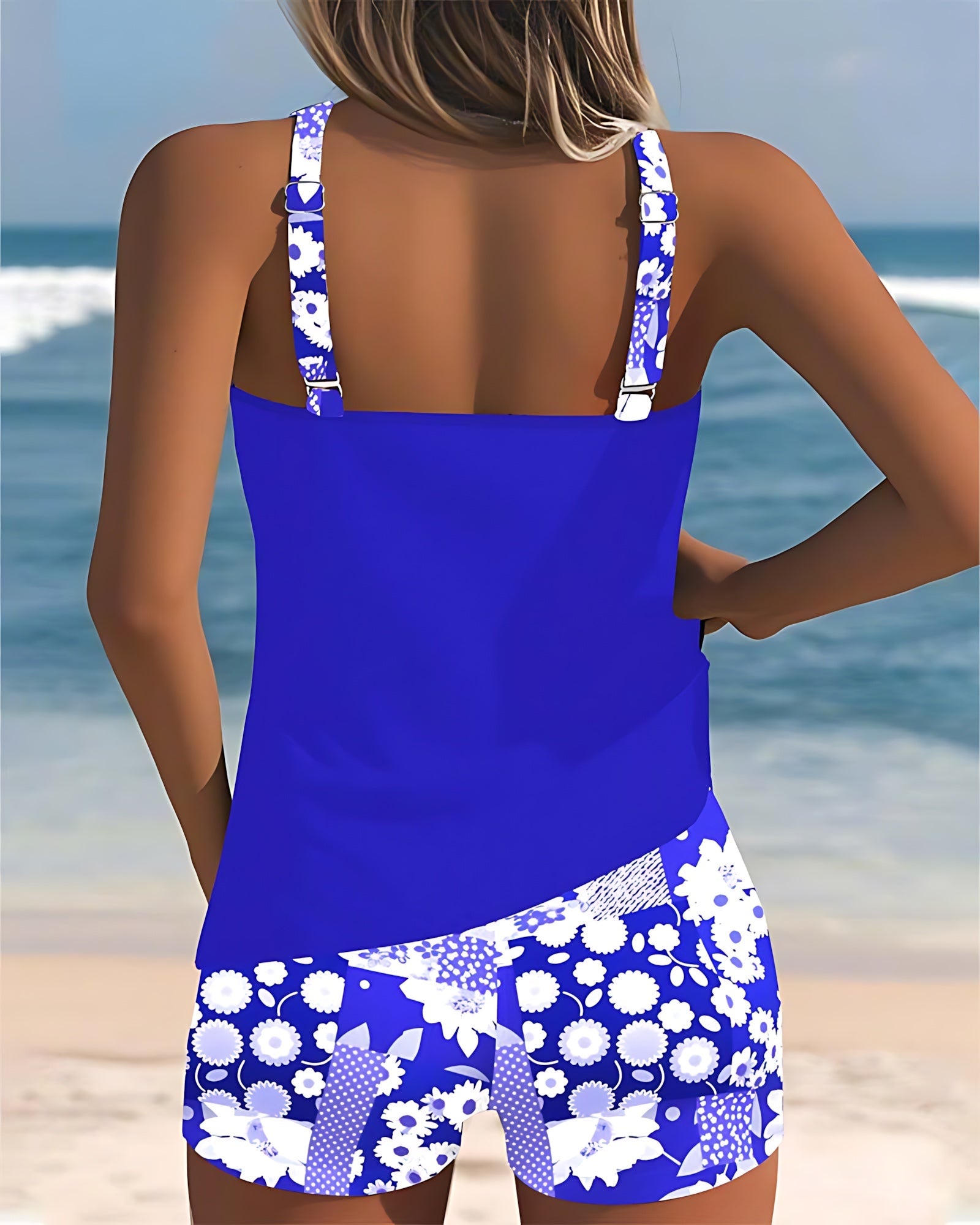 Eliza – Scoop Neck Tankini and Floral Swim Shorts Set