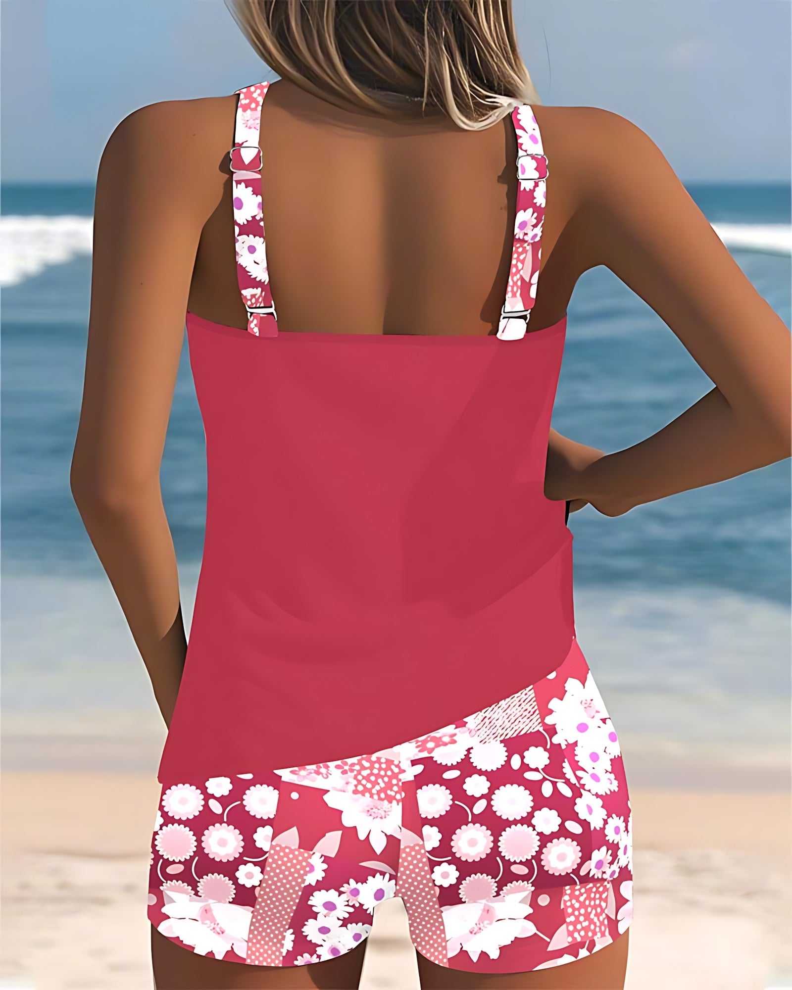 Eliza – Scoop Neck Tankini and Floral Swim Shorts Set