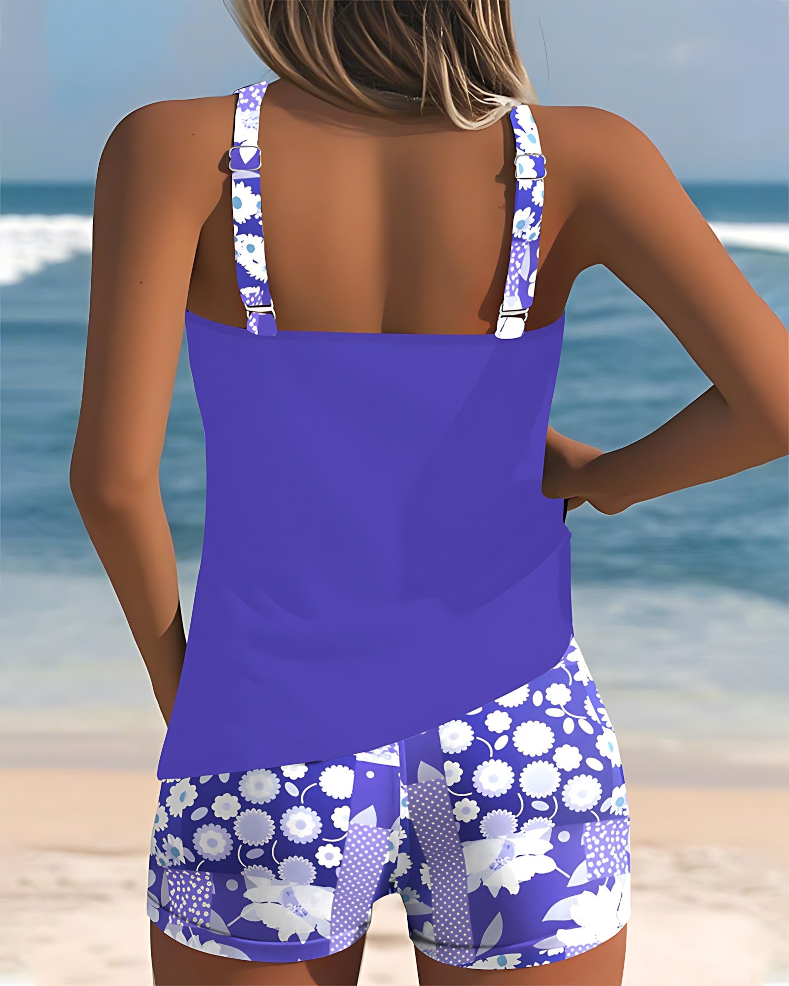 Eliza – Scoop Neck Tankini and Floral Swim Shorts Set