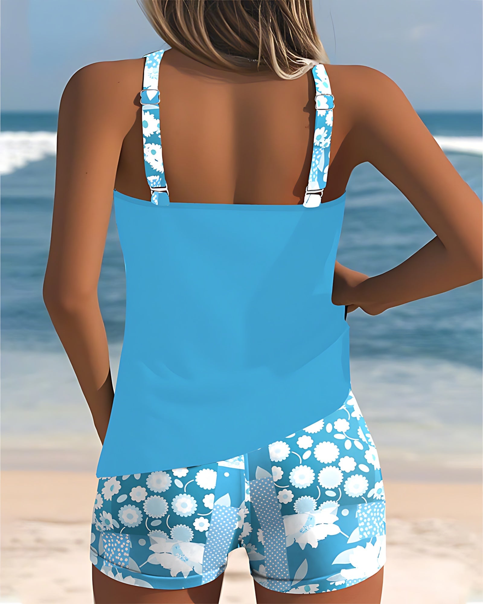 Eliza – Scoop Neck Tankini and Floral Swim Shorts Set