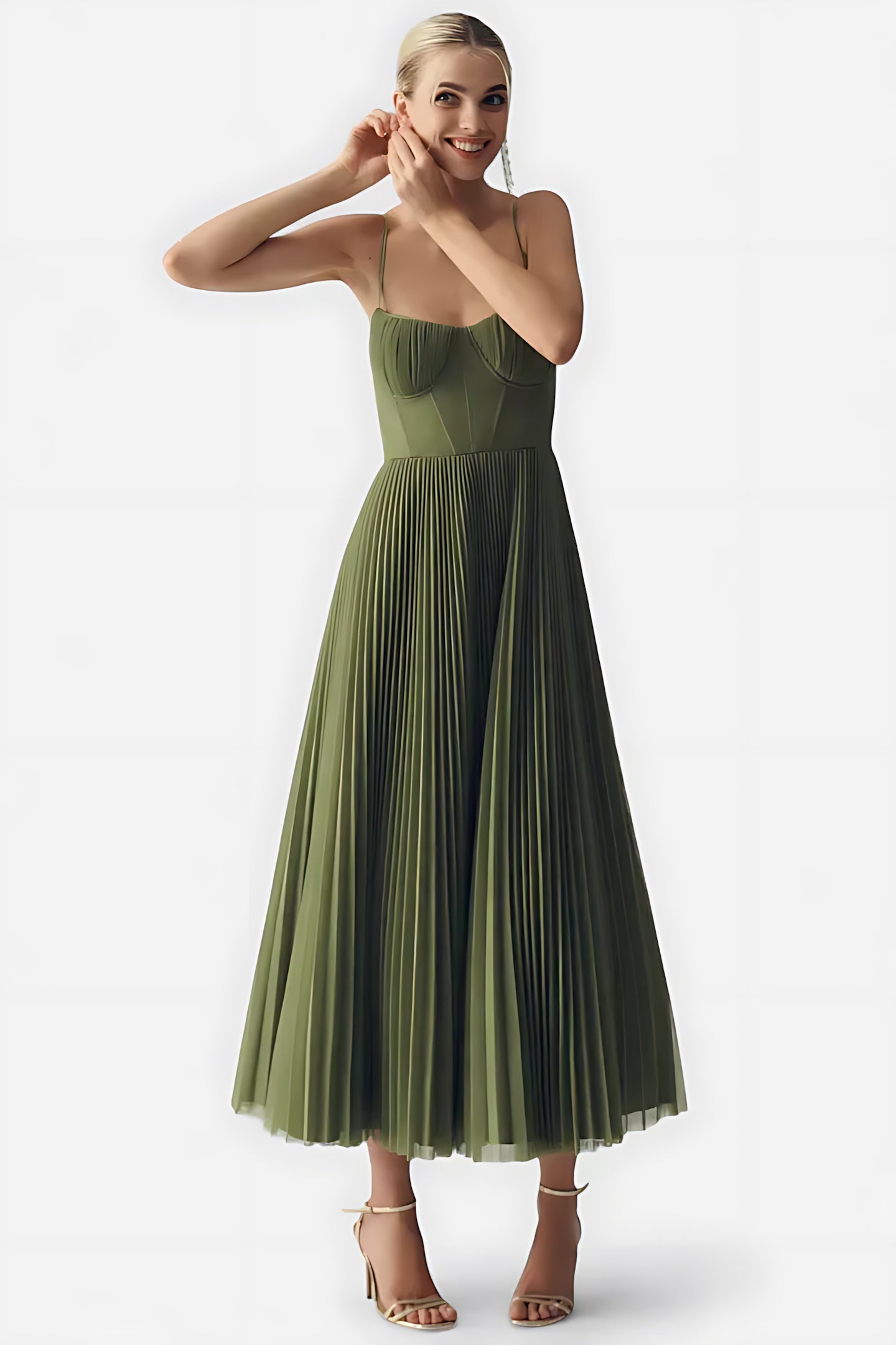 Elizabeth – Tulle Bustier Pleated Cocktail Midi Dress