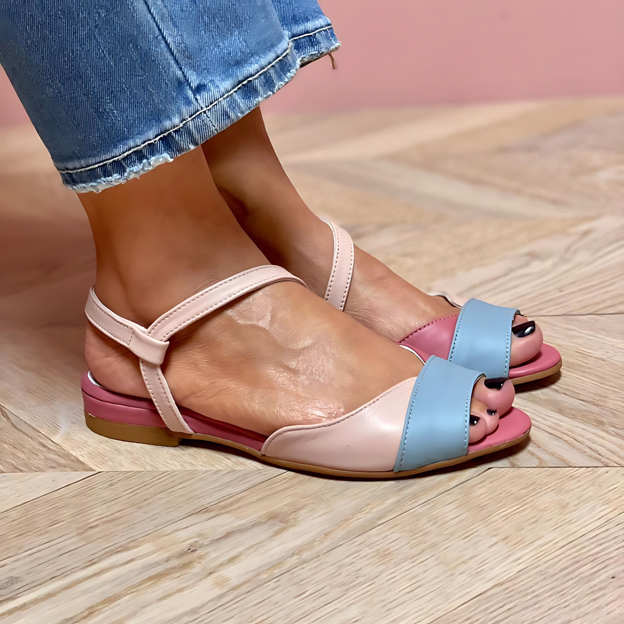 Ella – Color Block Asymmetric Block Heel Sandals