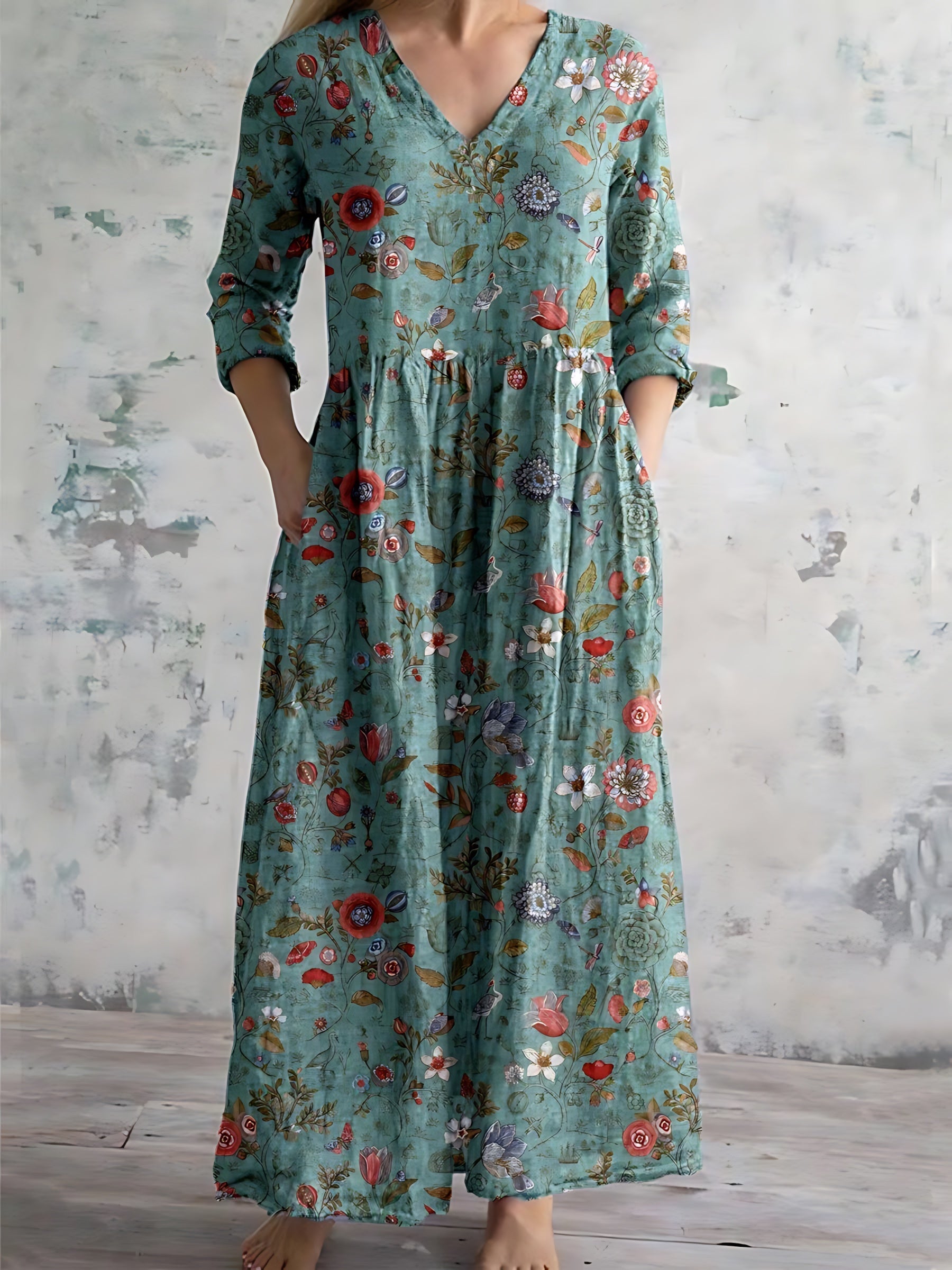 Ella – Ditsy Floral V Neck Boho Maxi Dress