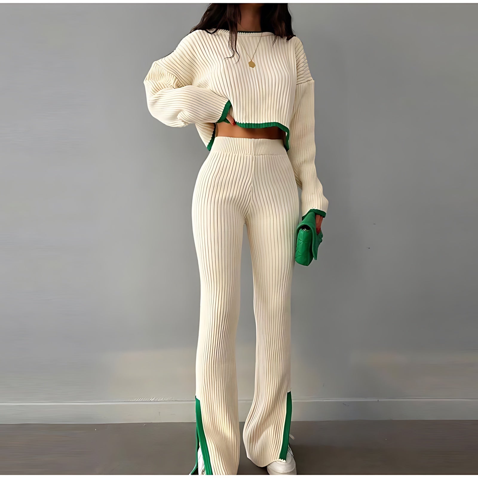 Ella – Ribbed Knit Top and Flare Pants Set