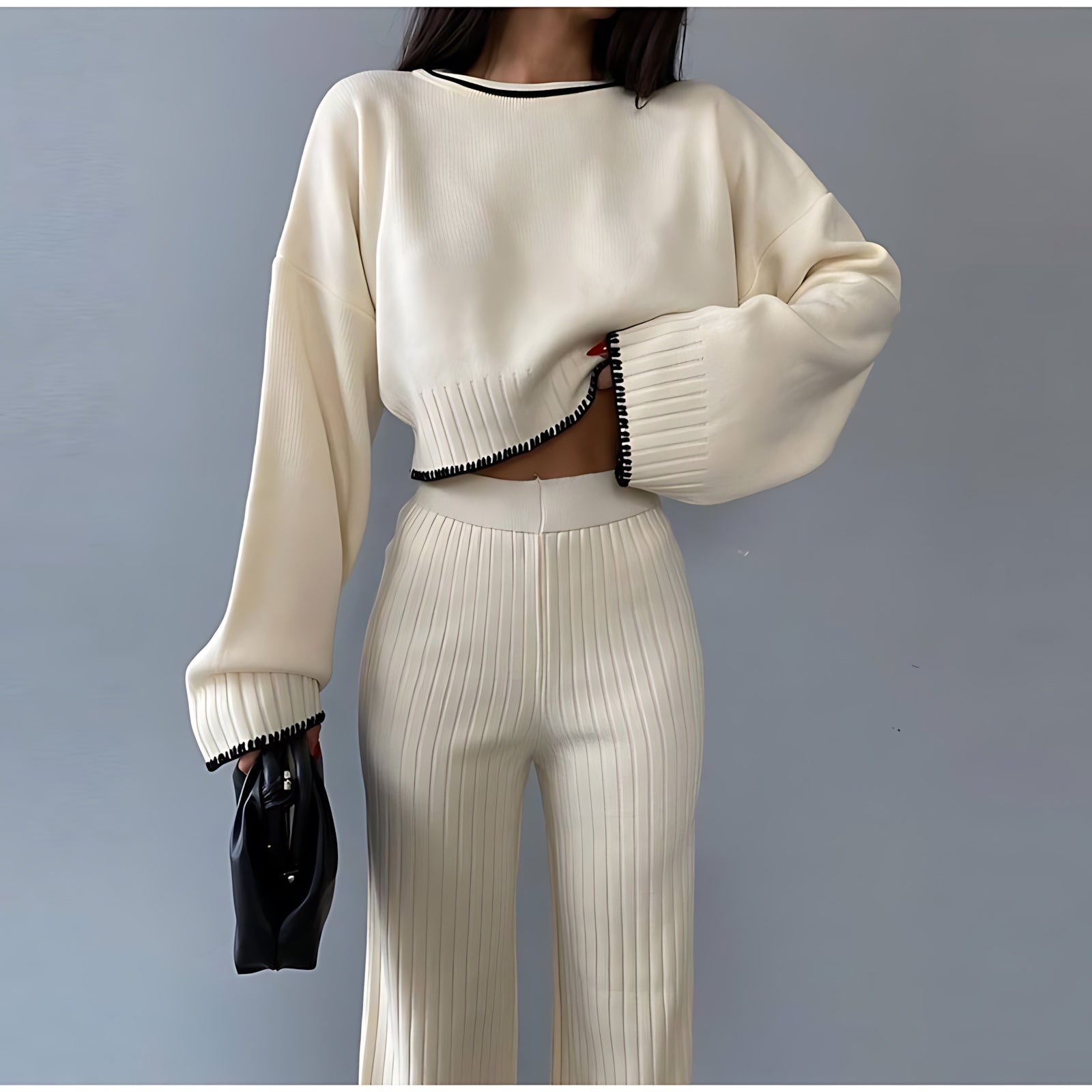 Ella – Ribbed Knit Top and Flare Pants Set