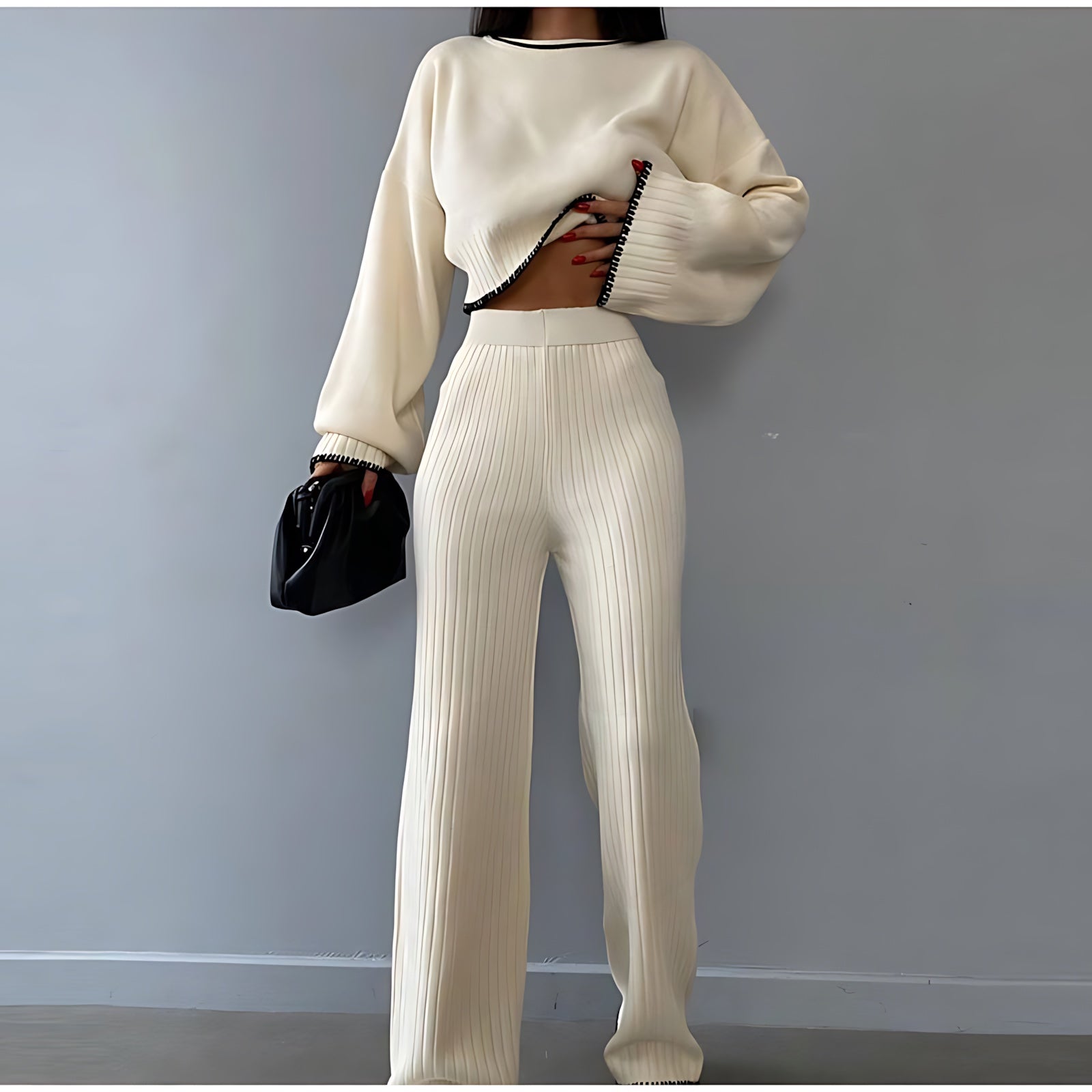 Ella – Ribbed Knit Top and Flare Pants Set