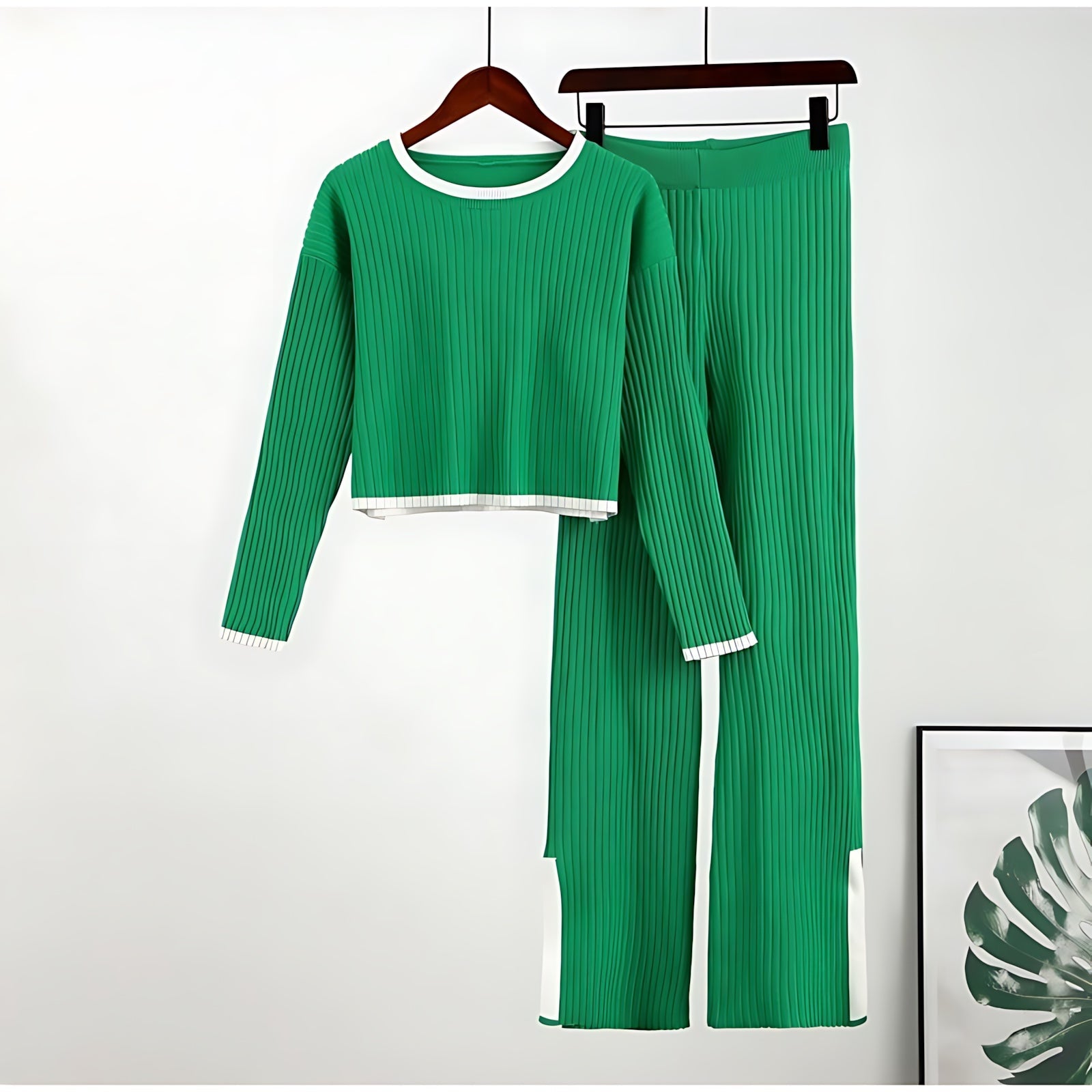 Ella – Ribbed Knit Top and Flare Pants Set