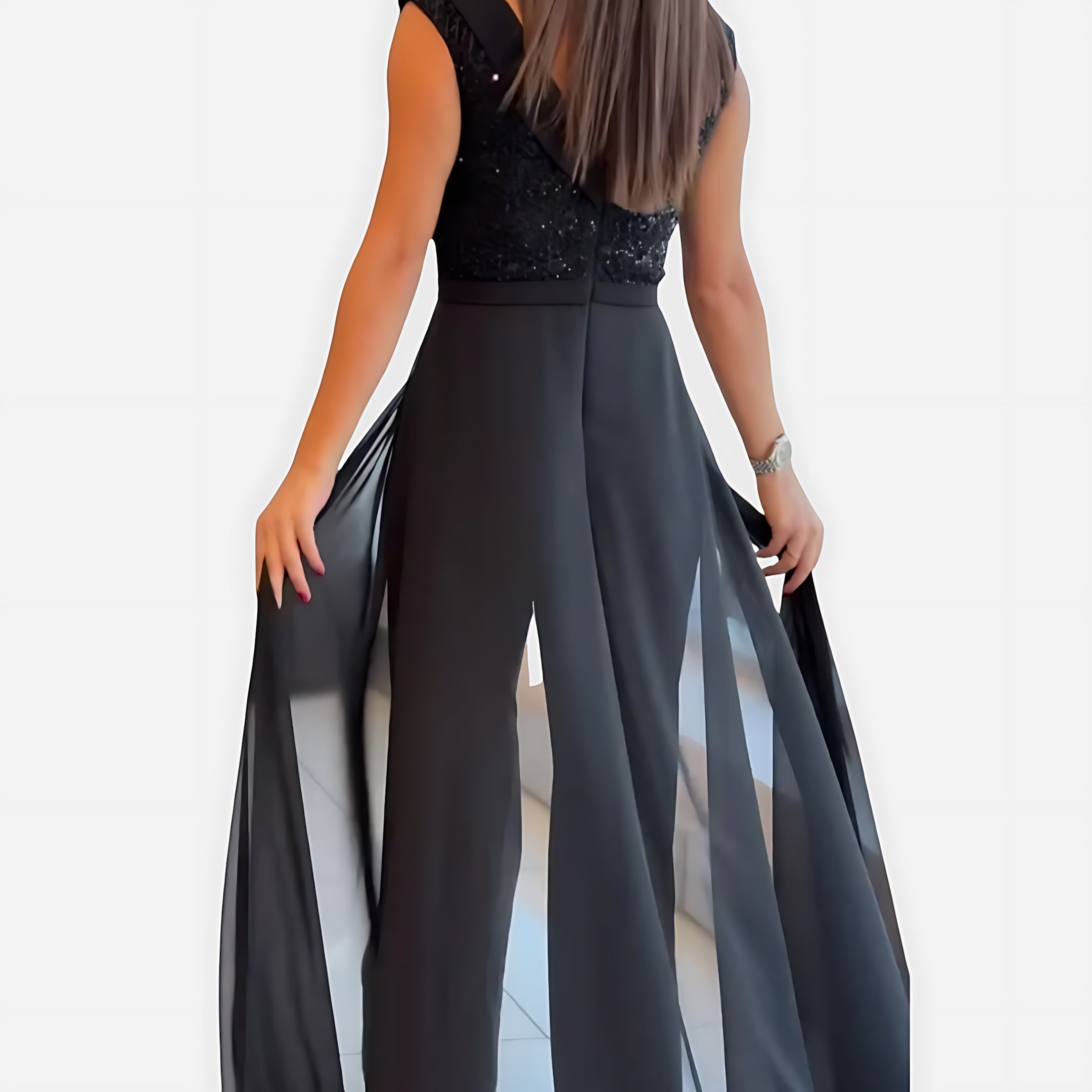 Ella – Sequin Lace Wide Leg Evening Jumpsuit