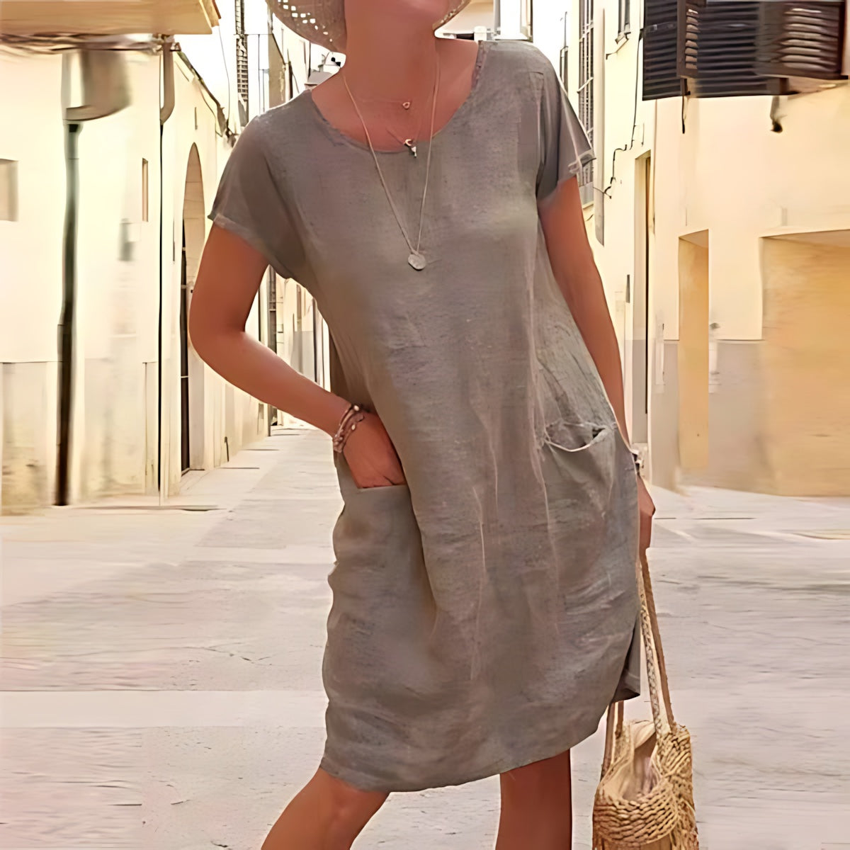 Elliana – Crew Neck Short Sleeve Shift Dress
