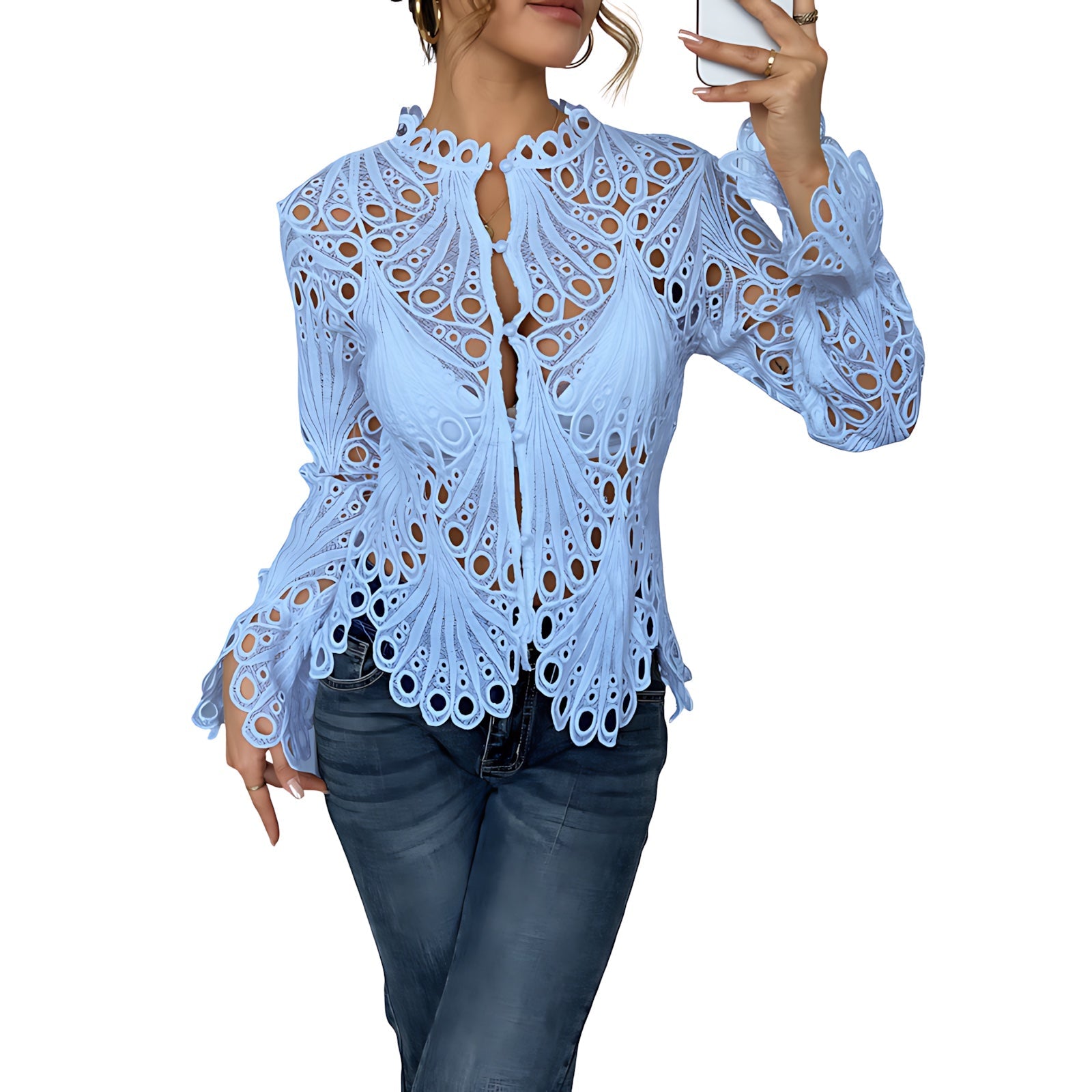 Ellie – Crochet Lace Long Sleeve Top