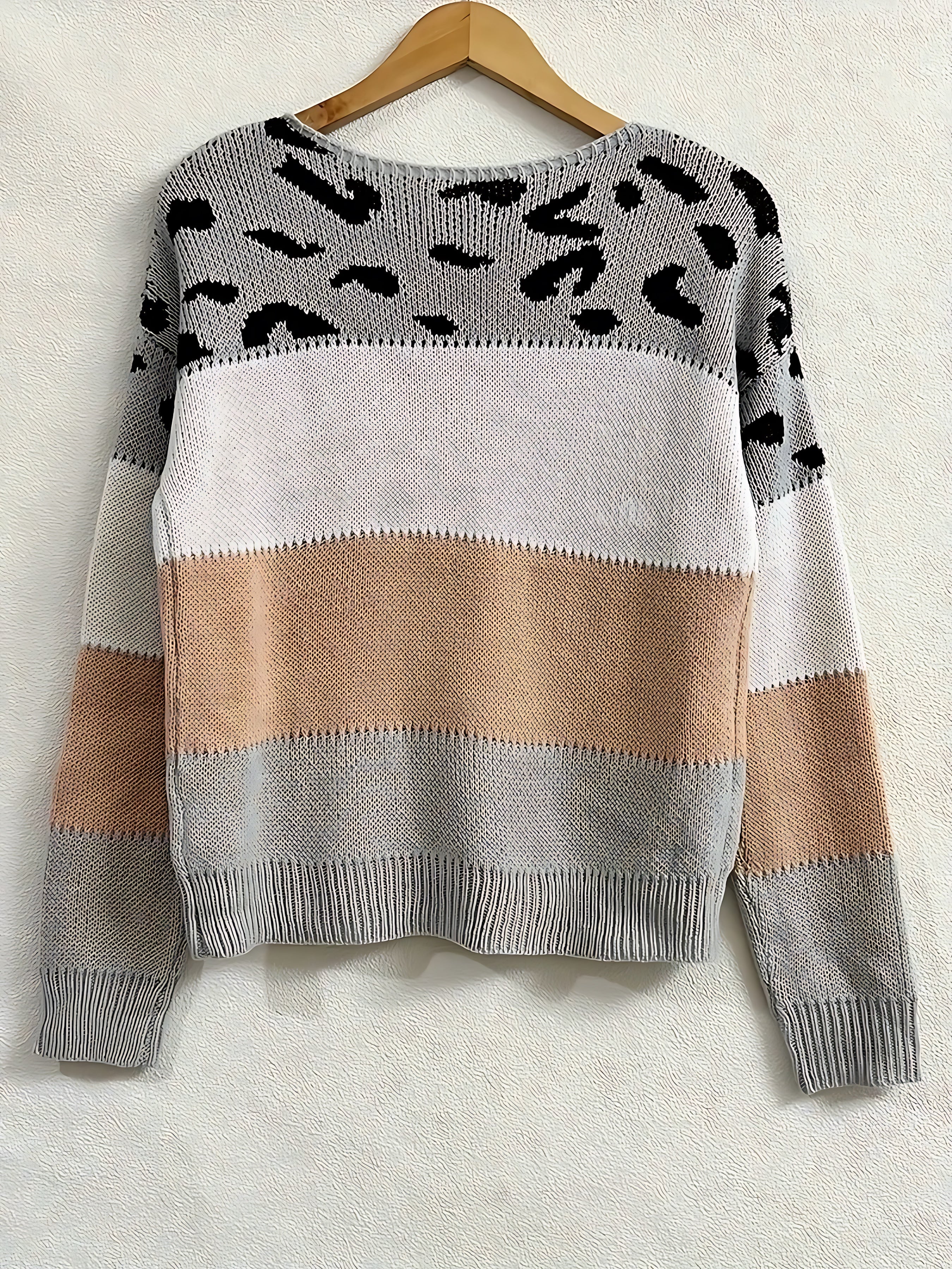 Ellie – Leopard Print Color Block Knit Sweater