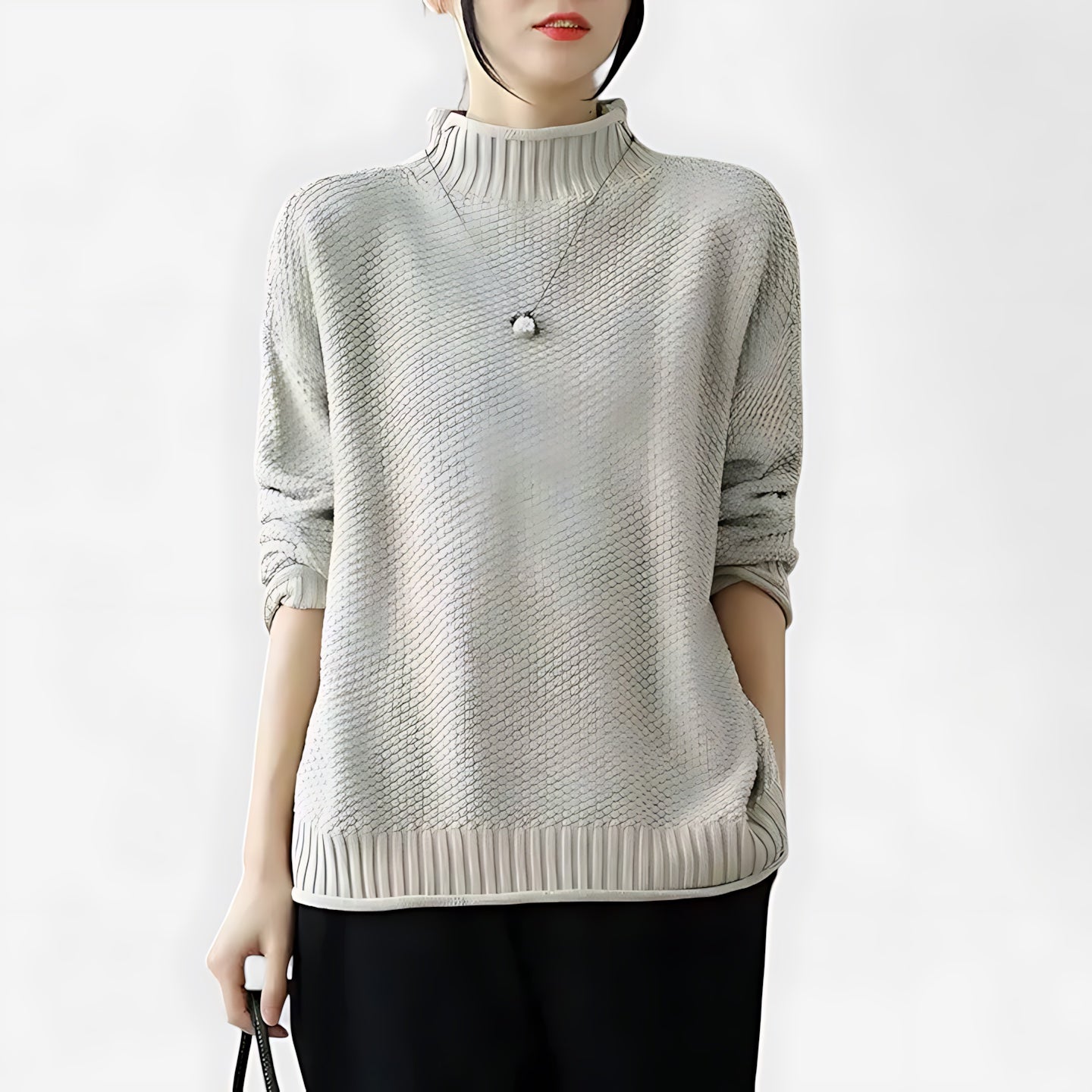 Ellie – Mock Neck Draped Knit Sweater
