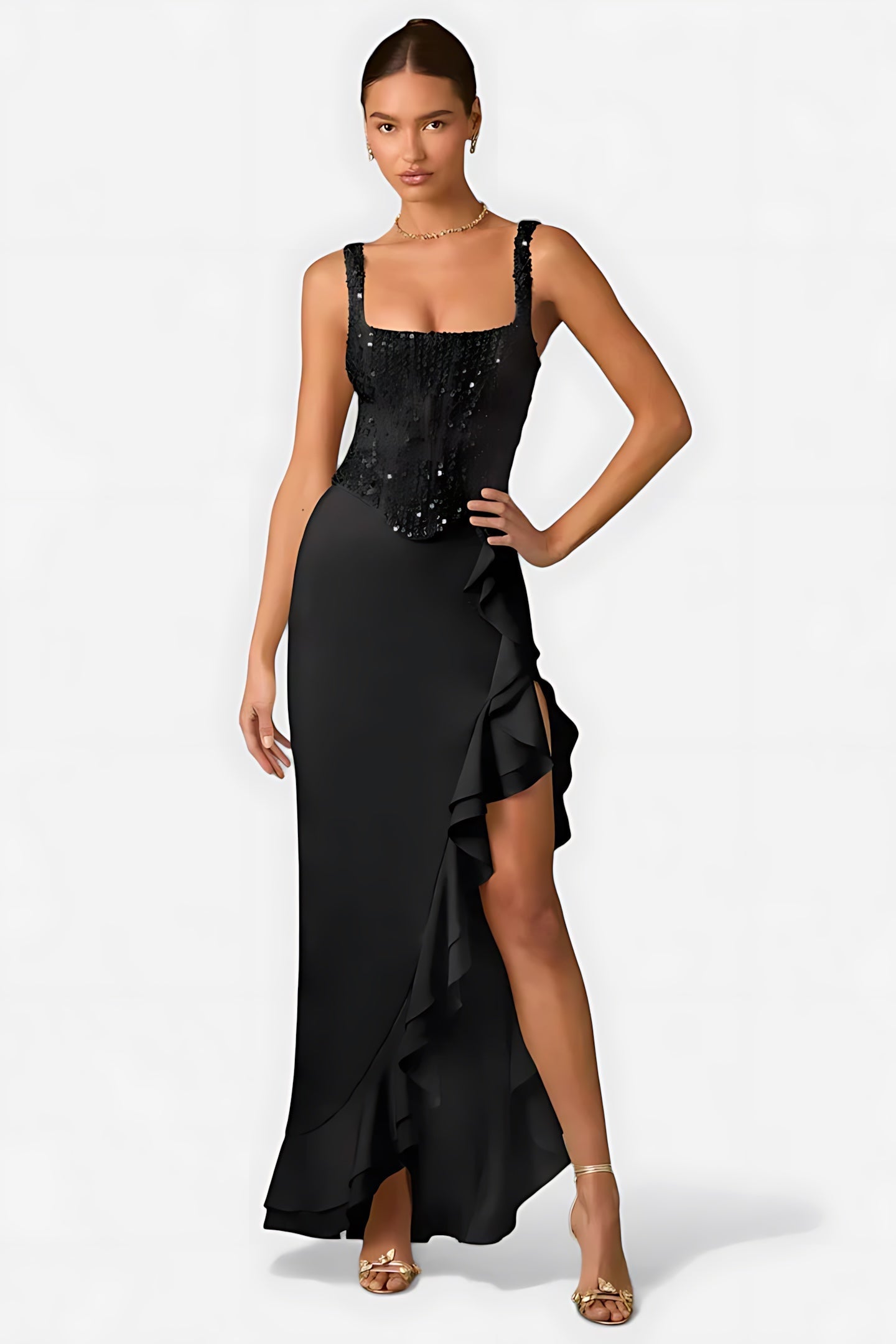 Ellie – Square Neck A-Line Evening Maxi Dress