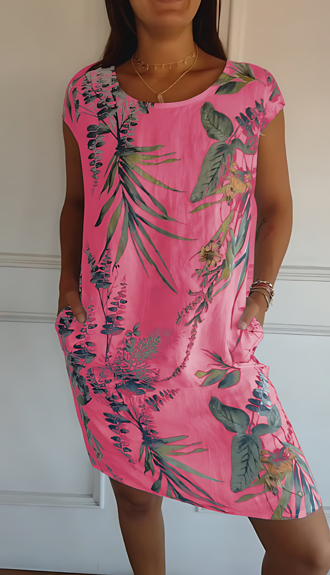 Eloise – Botanical Print Cap Sleeve Shift Midi Dress