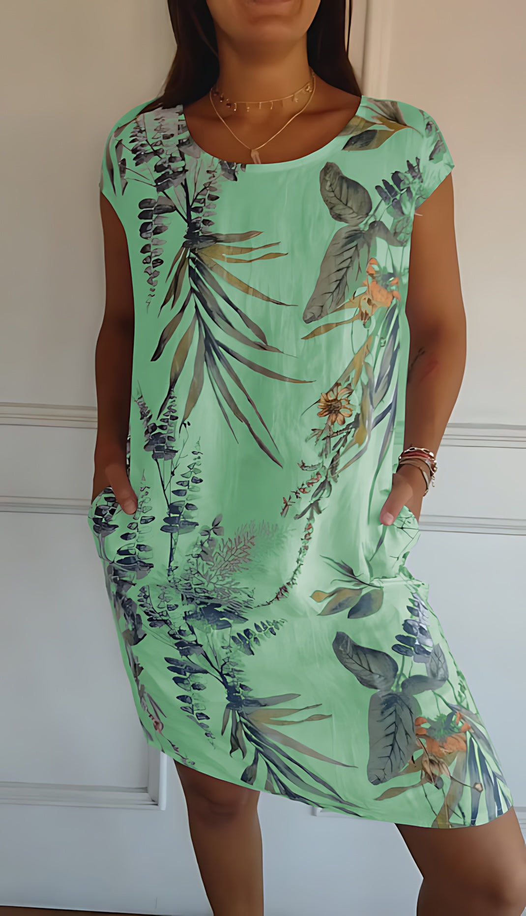 Eloise – Botanical Print Cap Sleeve Shift Midi Dress