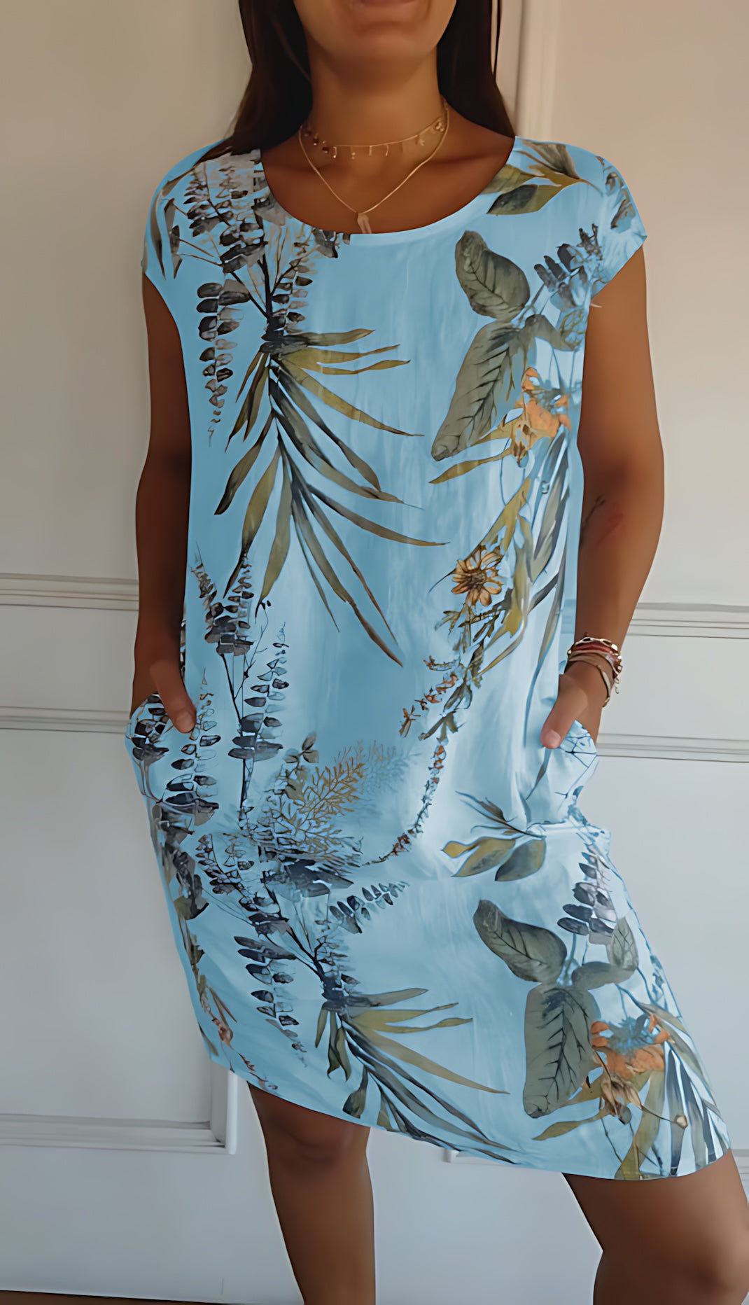 Eloise – Botanical Print Cap Sleeve Shift Midi Dress