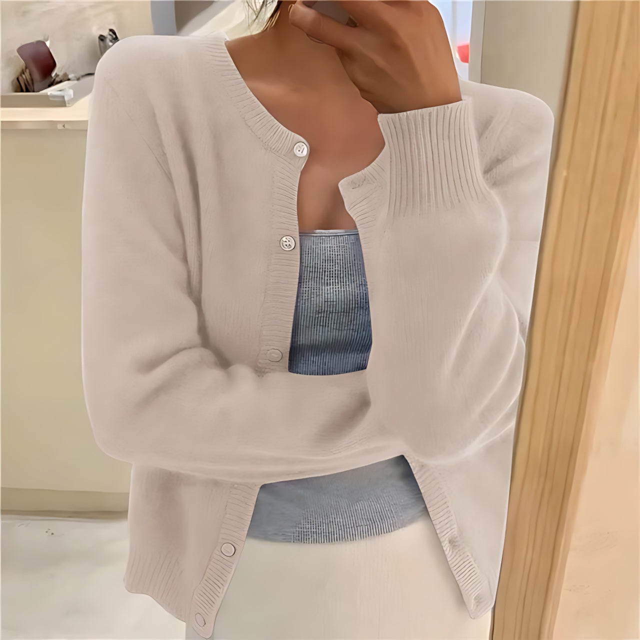 Eloise – Cropped Fuzzy Knit Cardigan