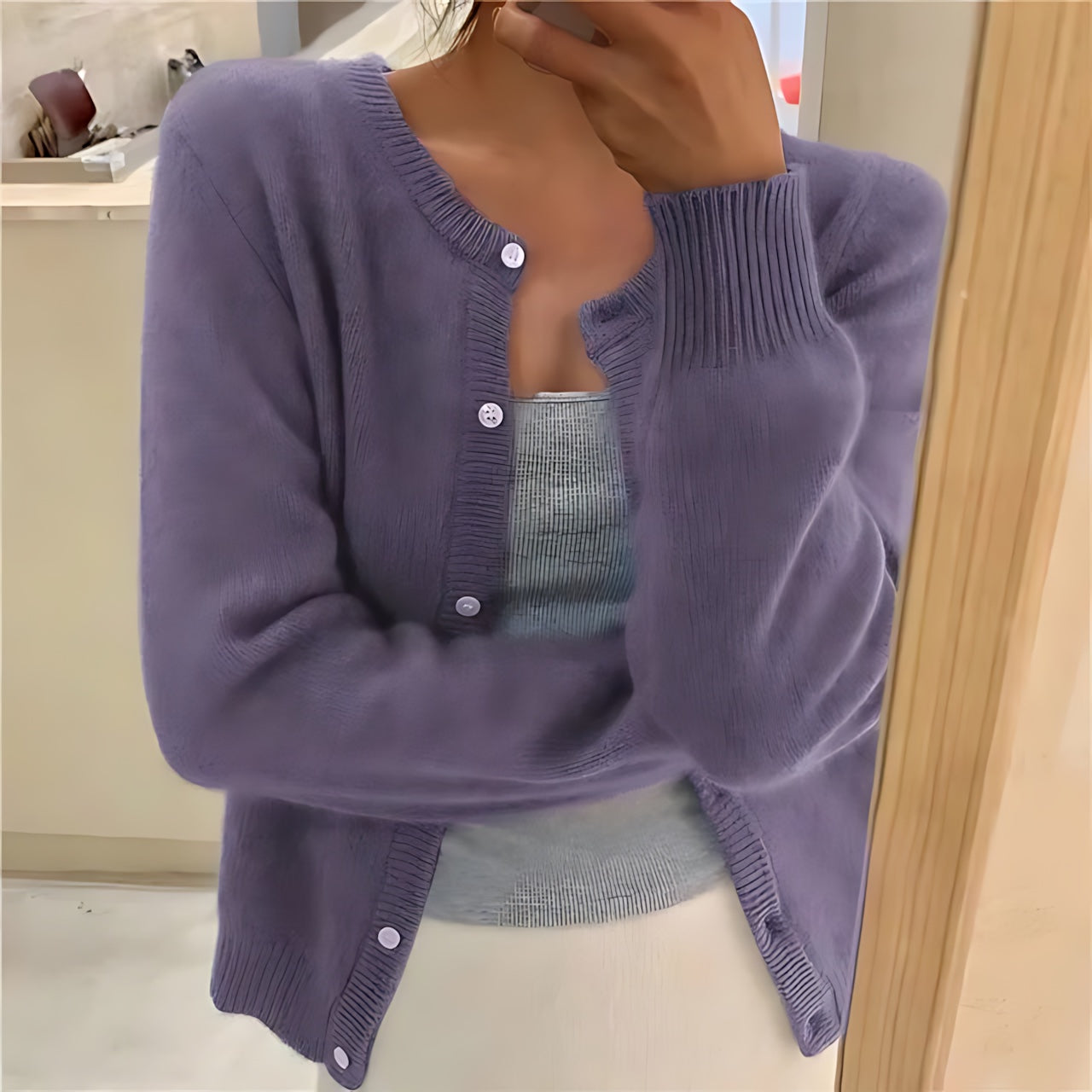 Eloise – Cropped Fuzzy Knit Cardigan